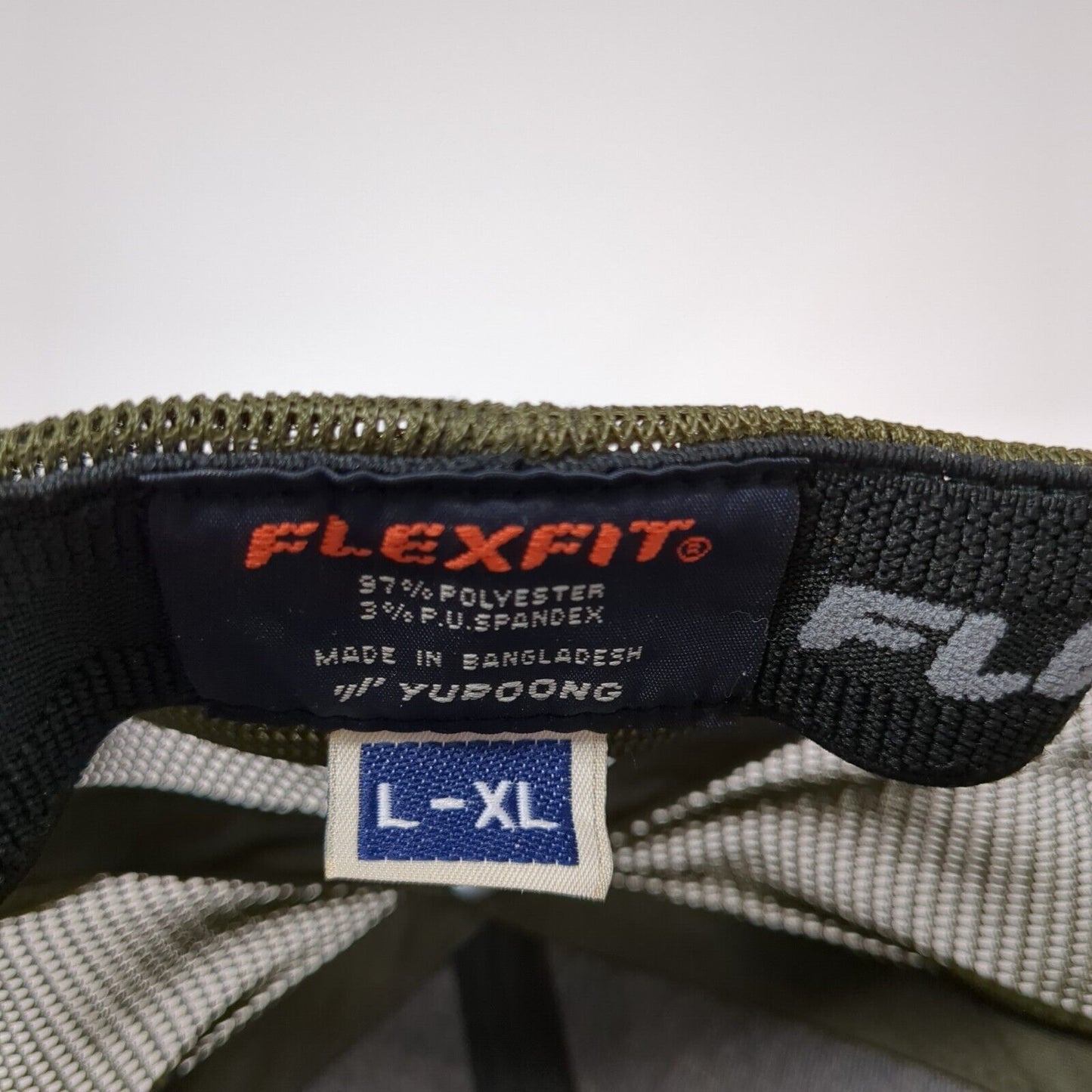 Mountain Fitted Trucker Hat Green L/XLFlexfit Unipanel Mesh Back Yupoong