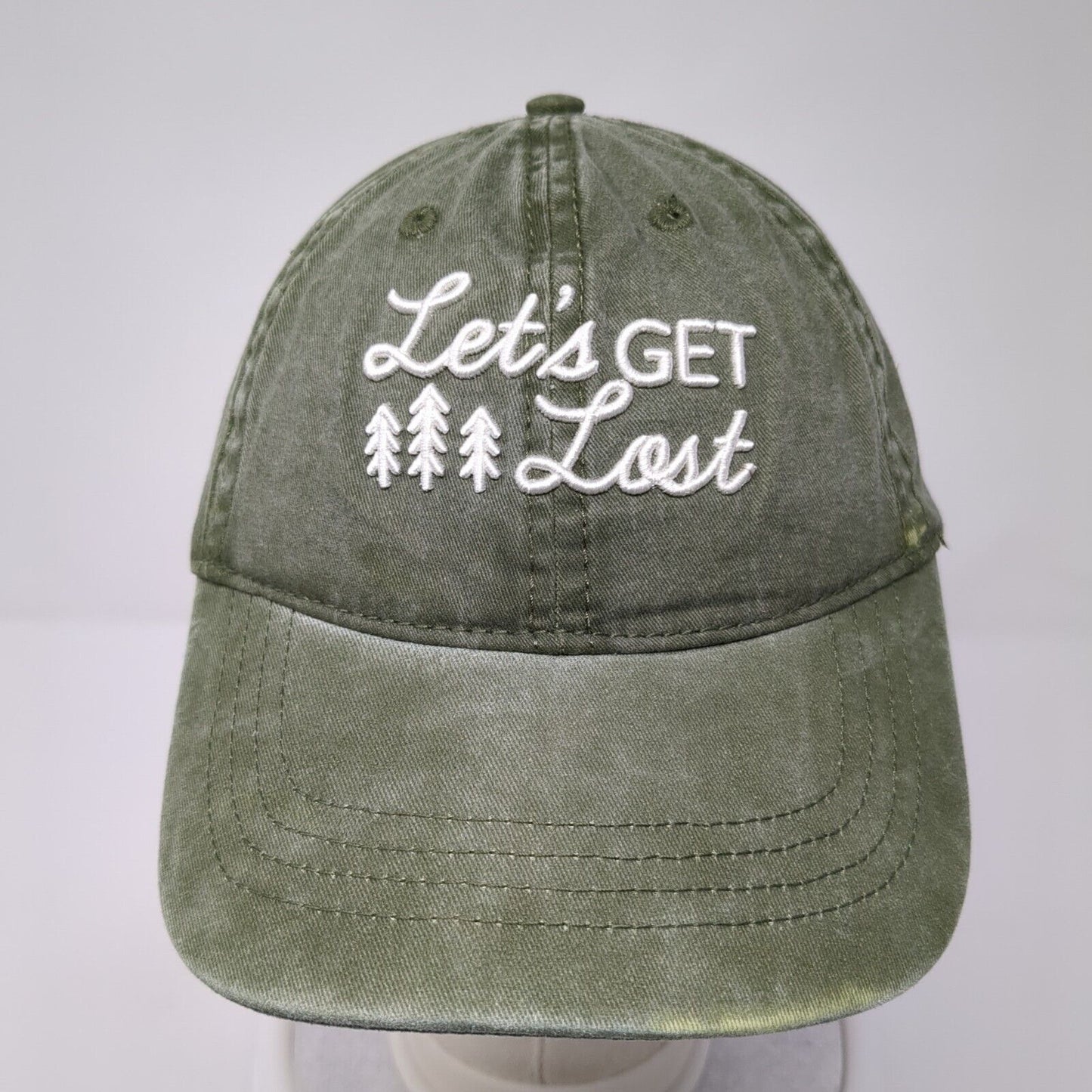 Let's Get Lost Slideback Hat Green OS Adjustable Embroidered 6 Panel Cotton