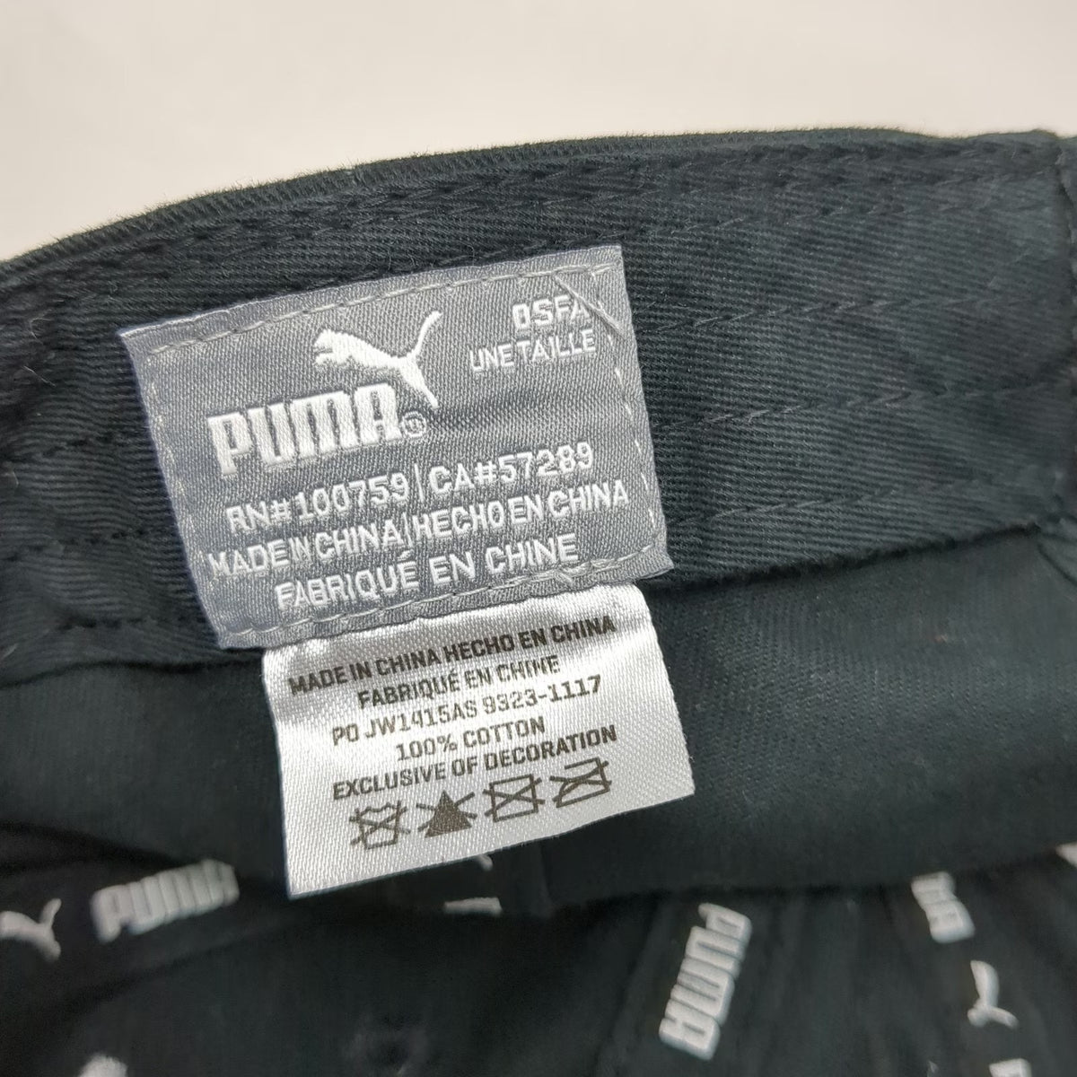 Puma Baseball Cap Black One Size Cotton Logo Strapback Adjustable Athletic Hat