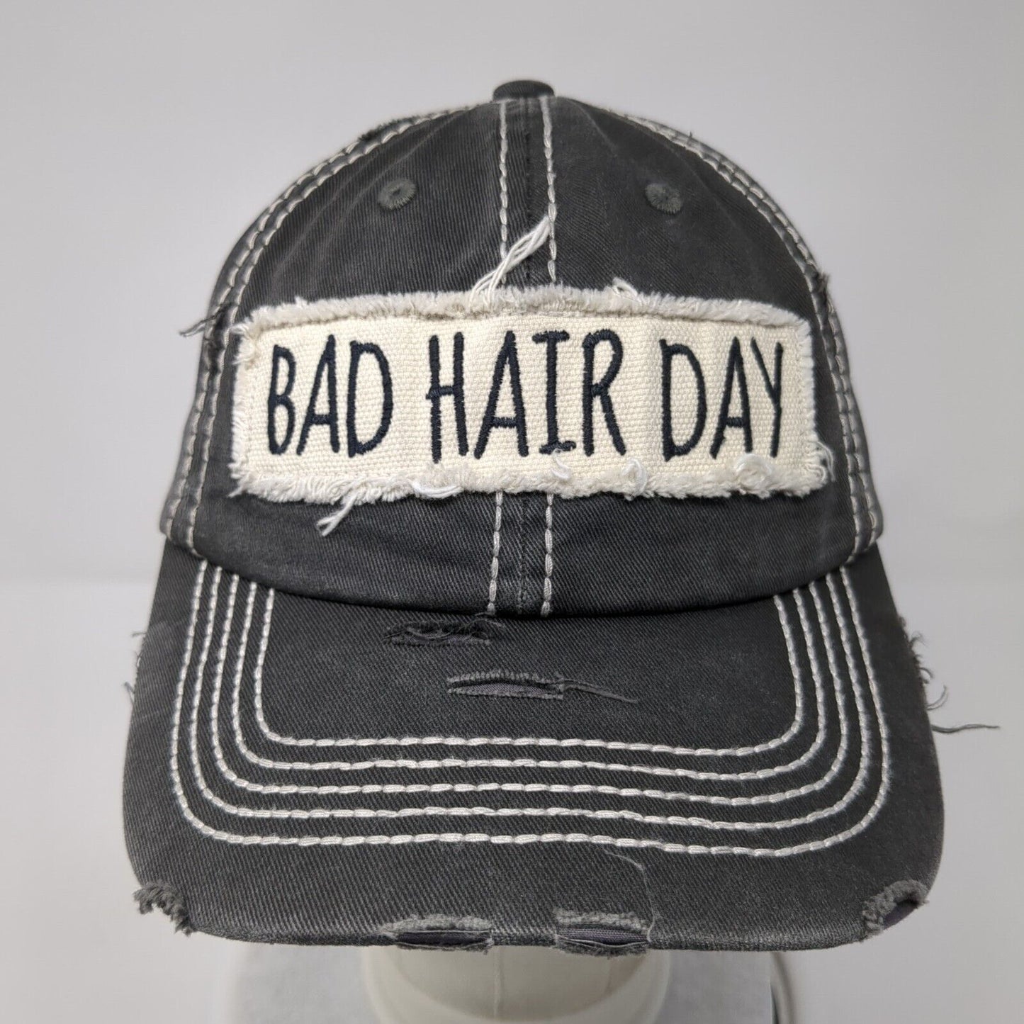 Bad Hair Day Strapback Hat Gray One Size Distressed KB ETHOS Vintage