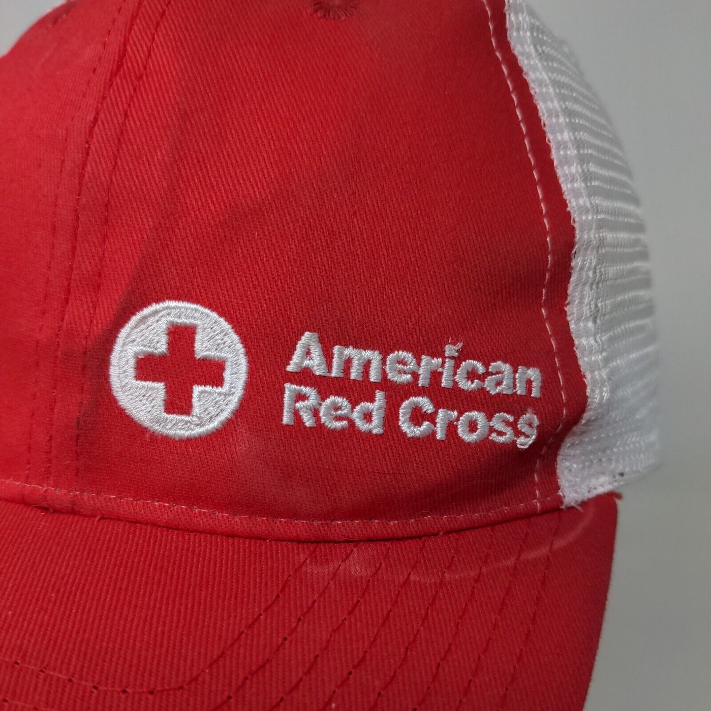 American Red Cross Strapback Trucker Hat Red OSFA Embroidered Mesh Back Vitronic