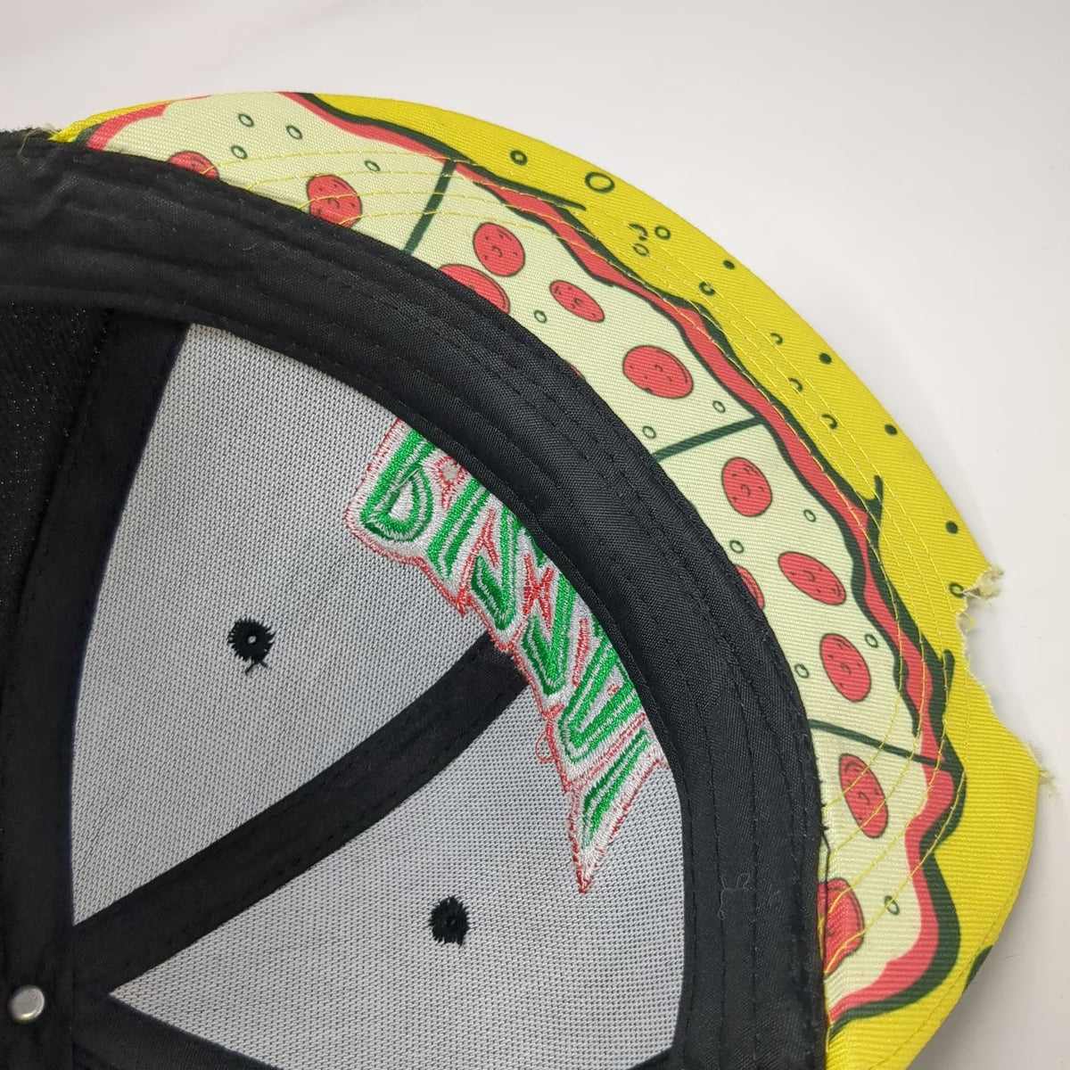 Snapback Black One Size TMNT Pizza Slice Graphic Bite Out Of Brim Flat Bill Hat