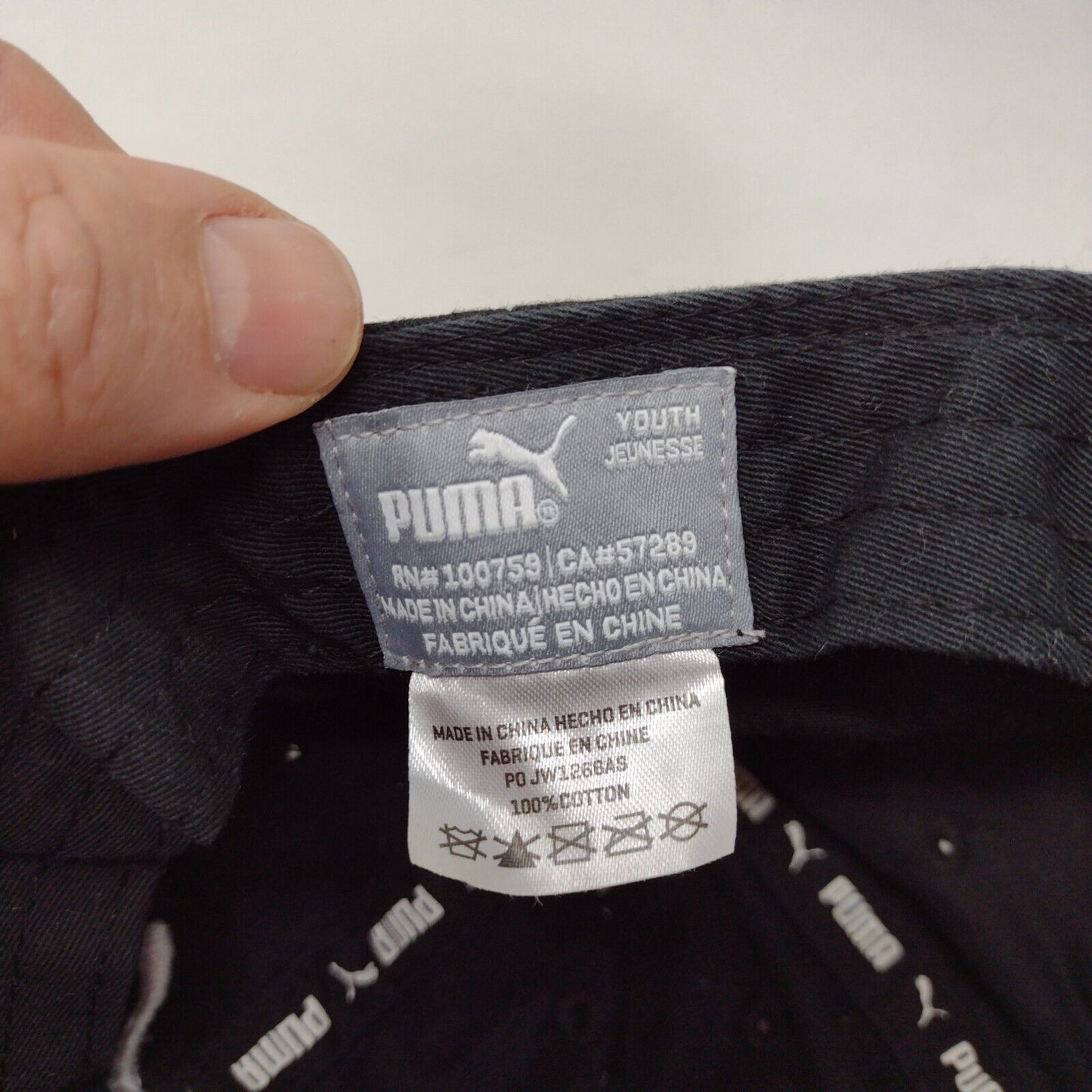PUMA Strapback Hat Black Youth Adjustable Embroidered Solid 6 Panel