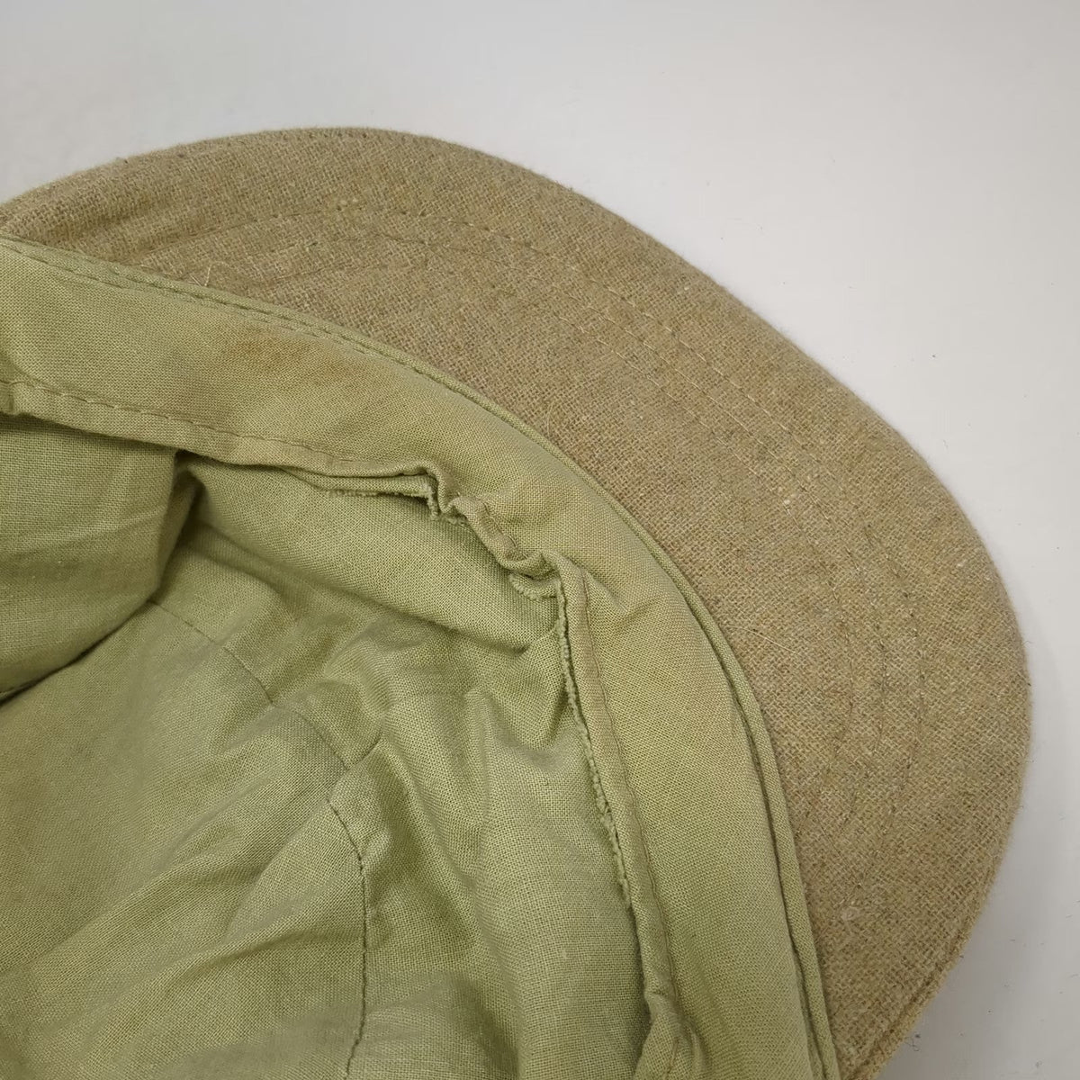 Army Cap Hat Beige One Size Buckle Ring Elastic Back Textured Fabric Plain Solid