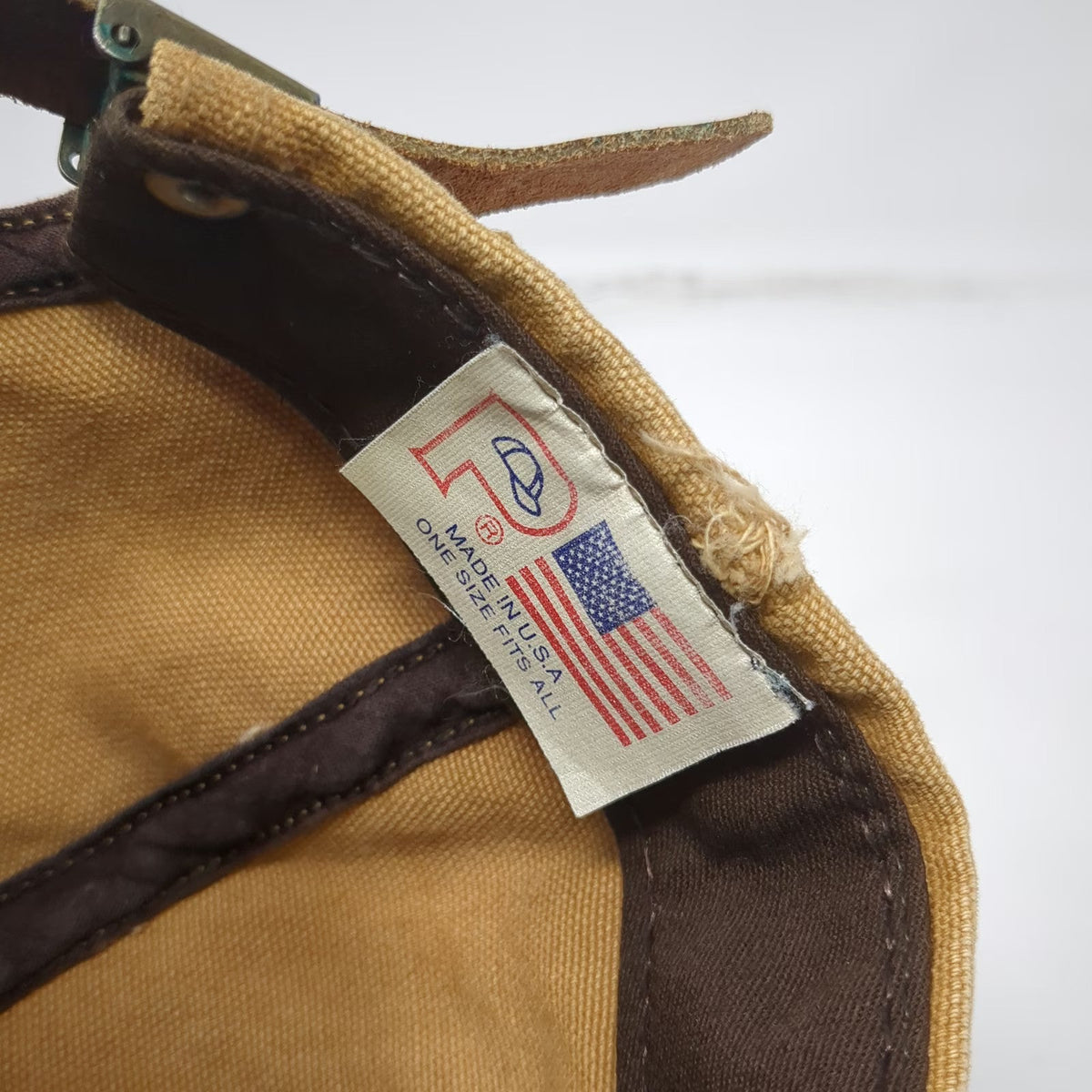P-Tag Baseball Cap Hat Beige American Flag Patch USA Made Slideback Vintage