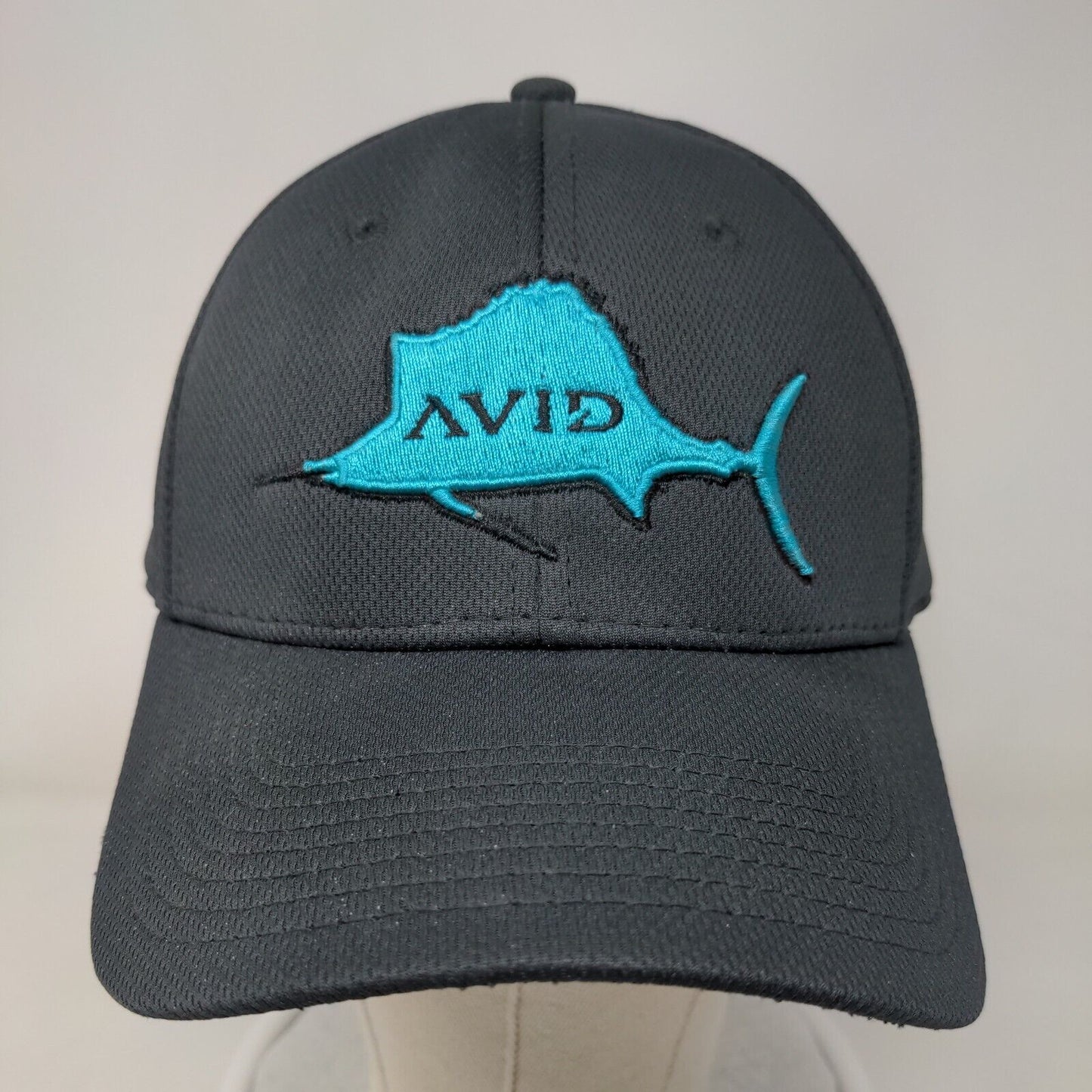Avid Fish Fitted Hat Black L/XL Embroidered Pukka Vent Holes Outdoor