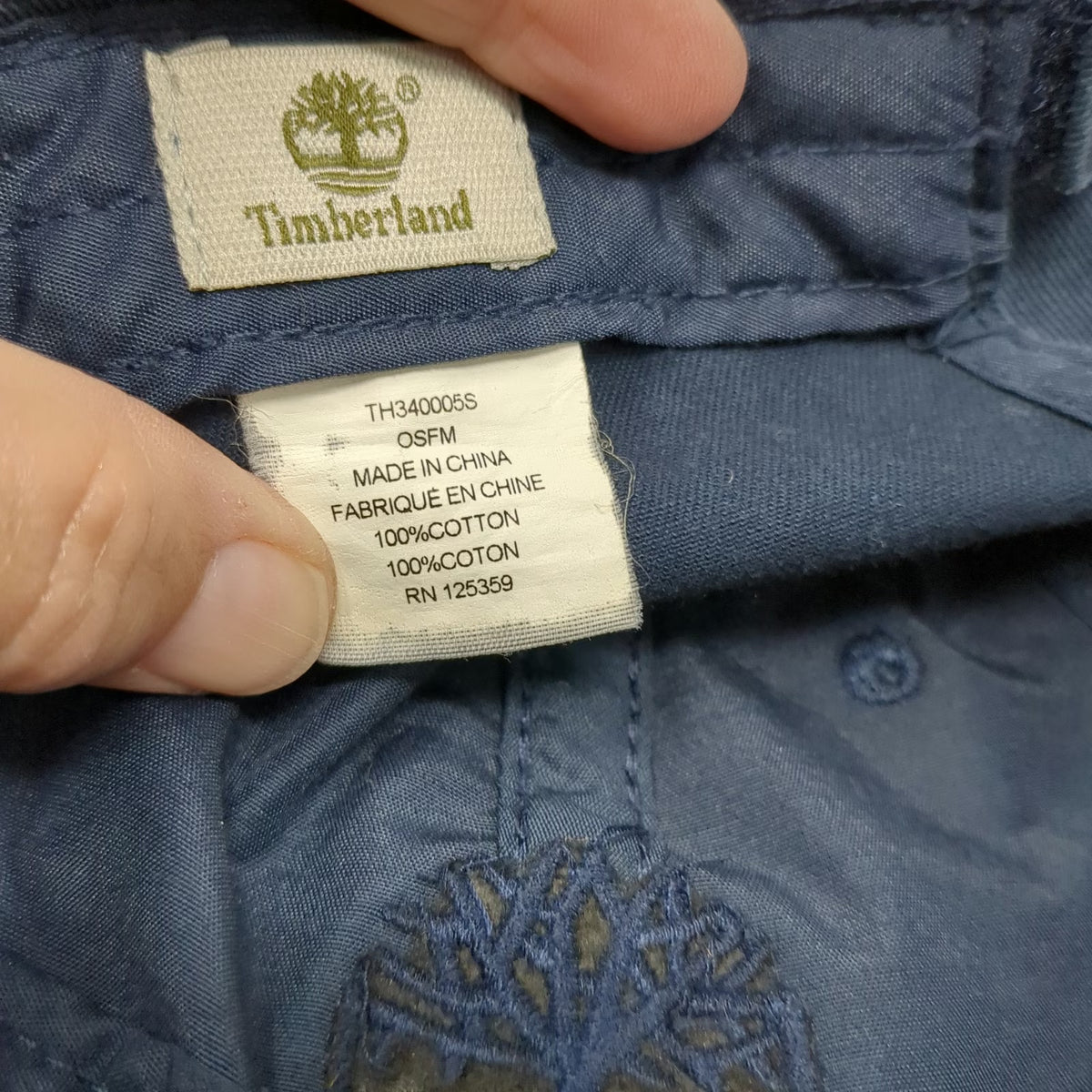 Timberland Baseball Cap Blue One Size Tonal Logo Cotton Strapback Adjustable Hat