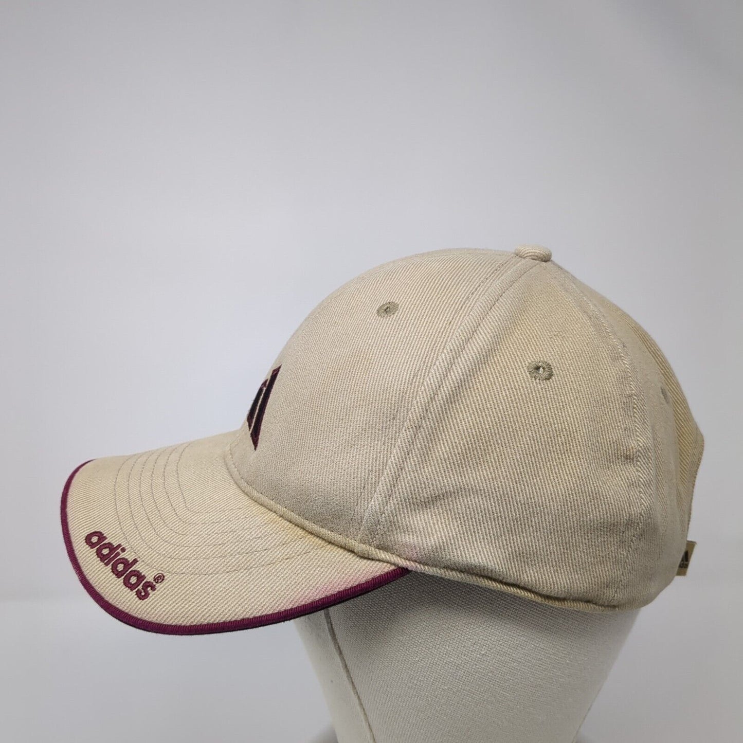 Adidas 3 Stripes Strapback Hat Tan One Size Embroidered Logo 6 Panel
