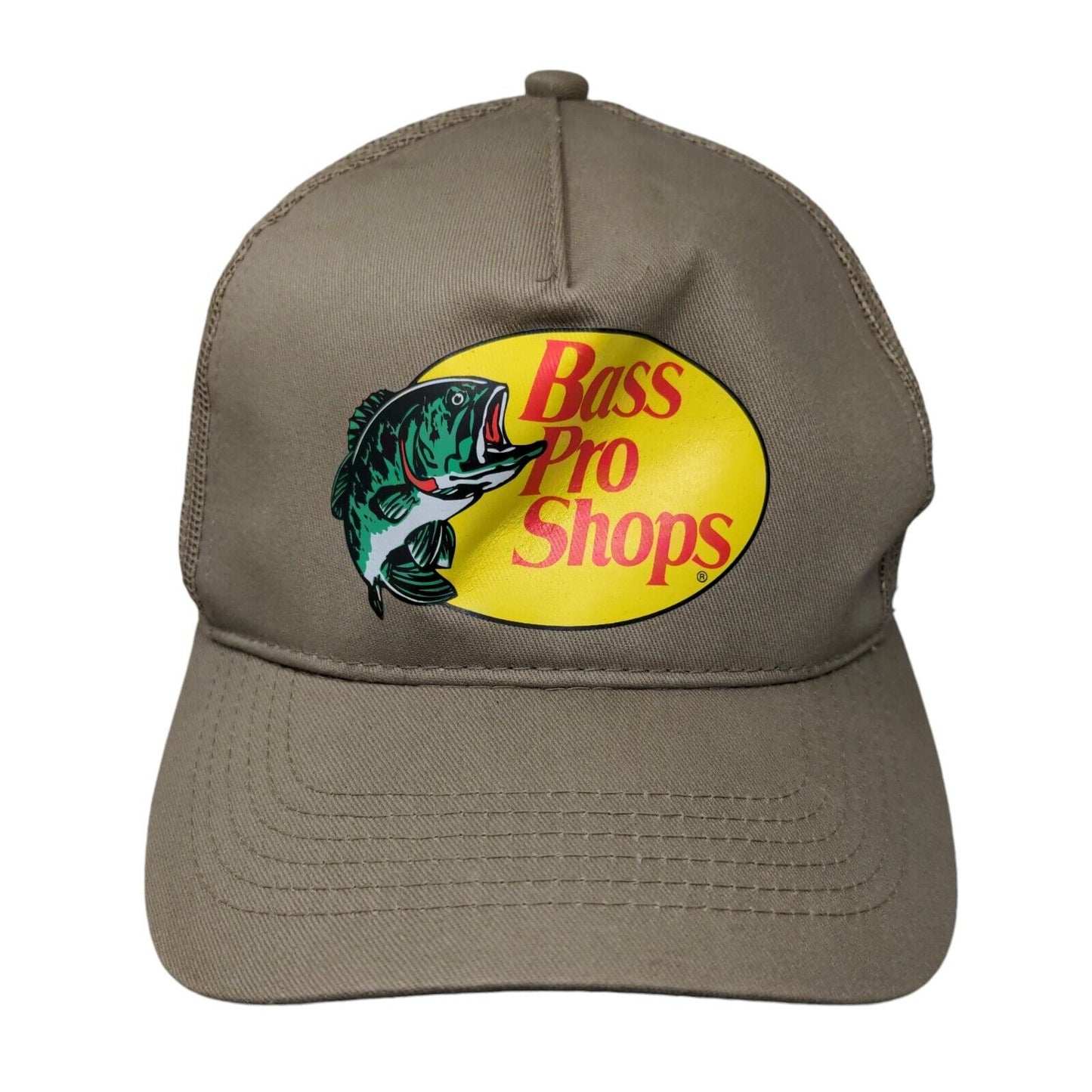 Bass Pro Shops Snapback Mesh Back Trucker Hat Tan OSFM Gone Fishing