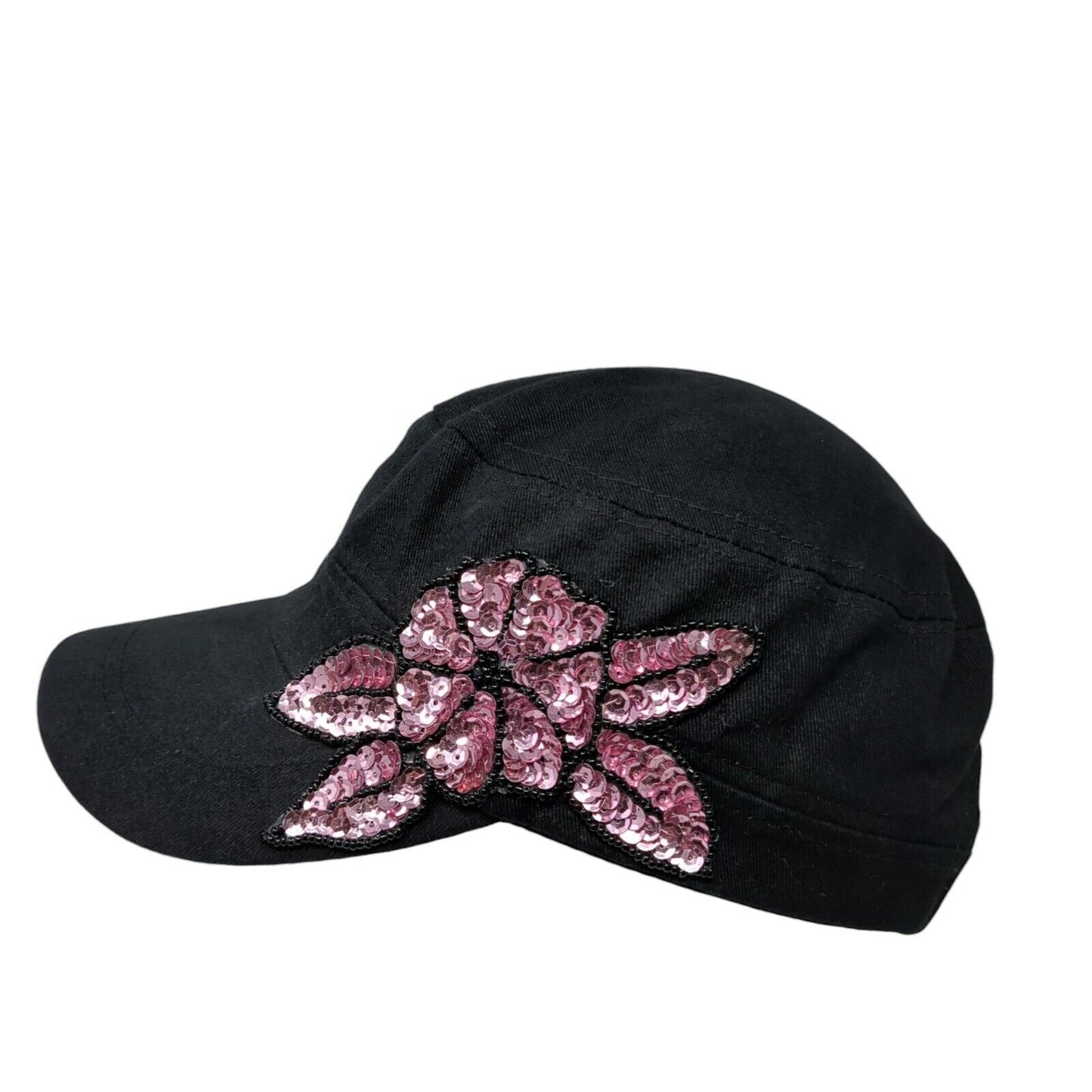 Parquet Slideback Cadet Army Hat Black One Size Sequin Beaded Flower