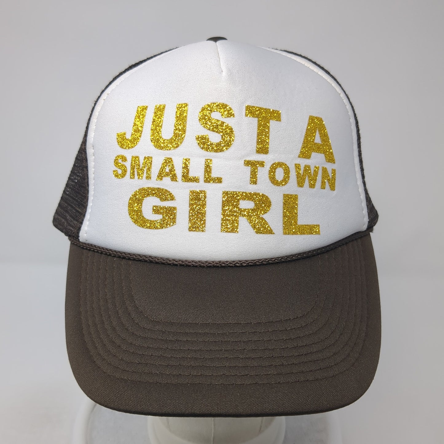 Just A Small Town Girl Trucker Hat Brown One Size Adjustable Mesh Back Nissun