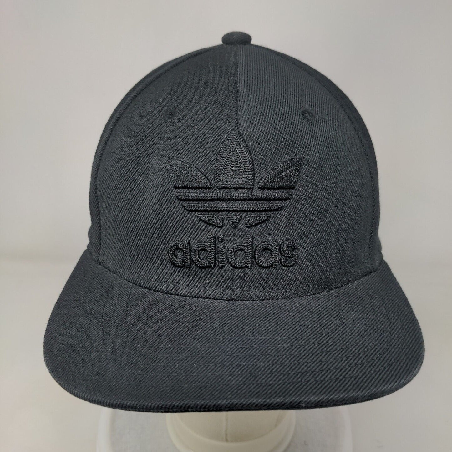 Adidas Trefoil Snapback Hat Black OSFM Embroidered 6 Panel Black on Black