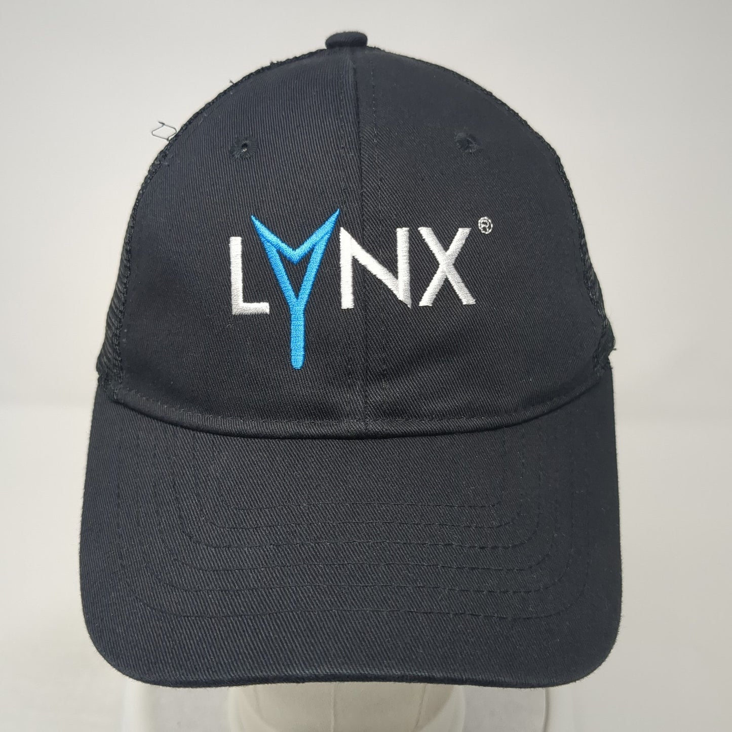 LYNX Slideback Trucker Hat Black One Size Adjustable Embroidered Mesh Back
