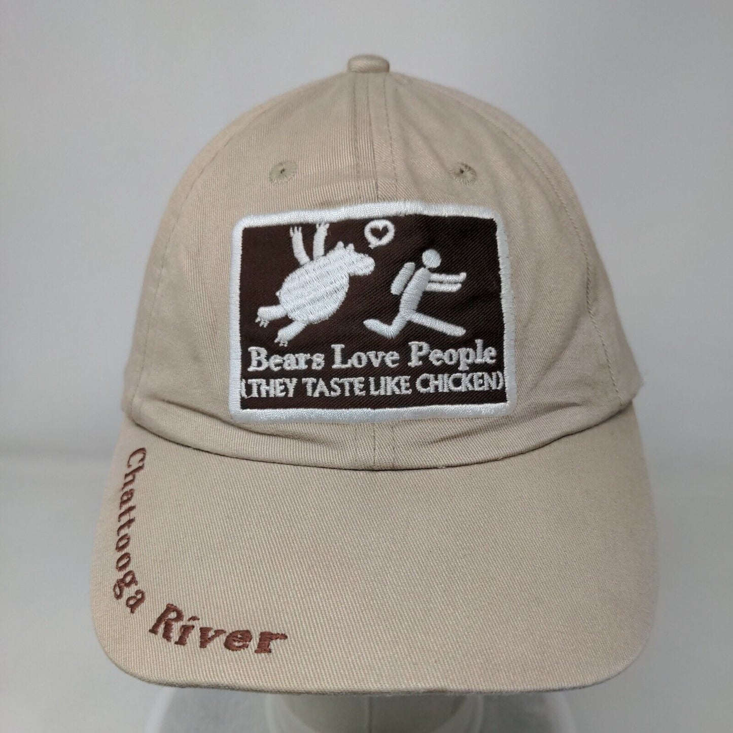 Bears Love People Slideback Hat Tan OSFA Chattooga River Embroidered