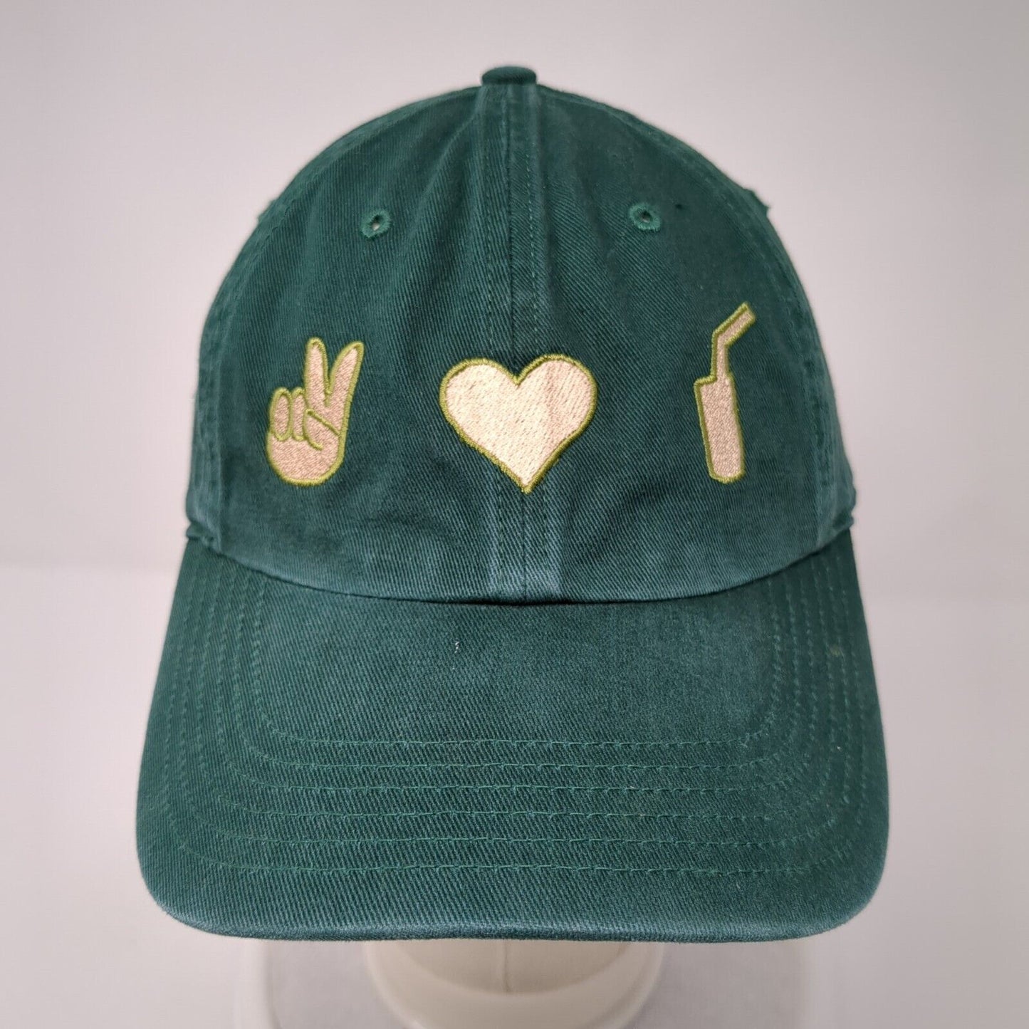 Peace Sign Heart Slideback Hat Green M/L Solid Embroidered Richardson