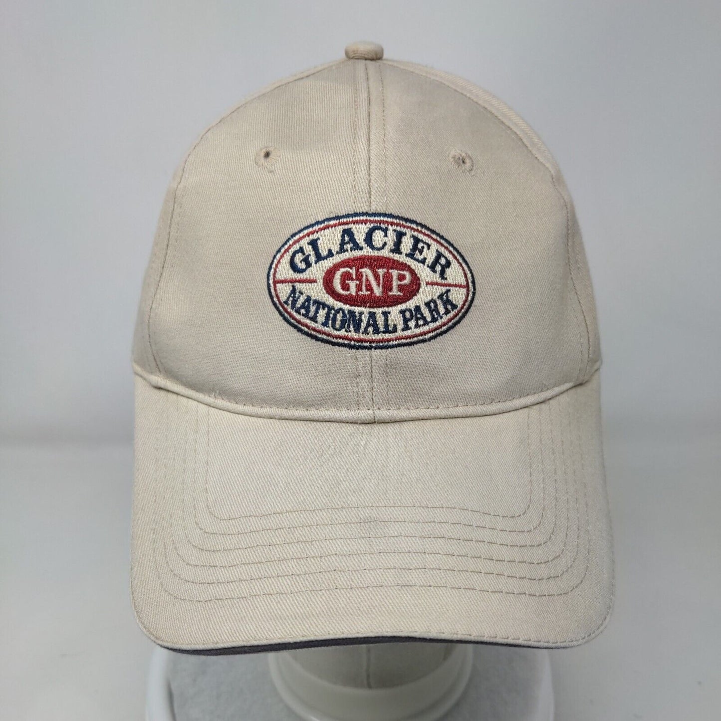 GNP Glacier National Park Strapack Hat Tan One Size Adjustable Embroidered
