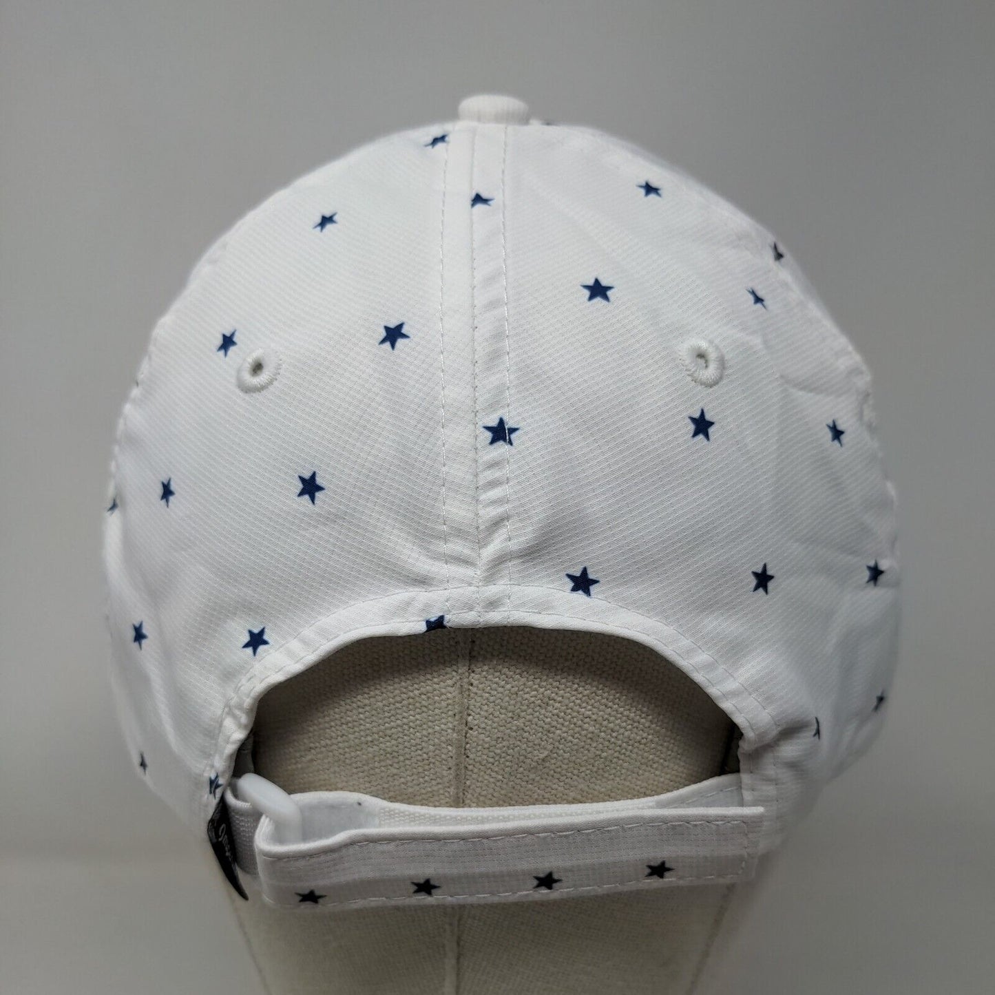 Bay Hill Strapback Hat White OSFA Adjustable Star Print Patriotic American Flag