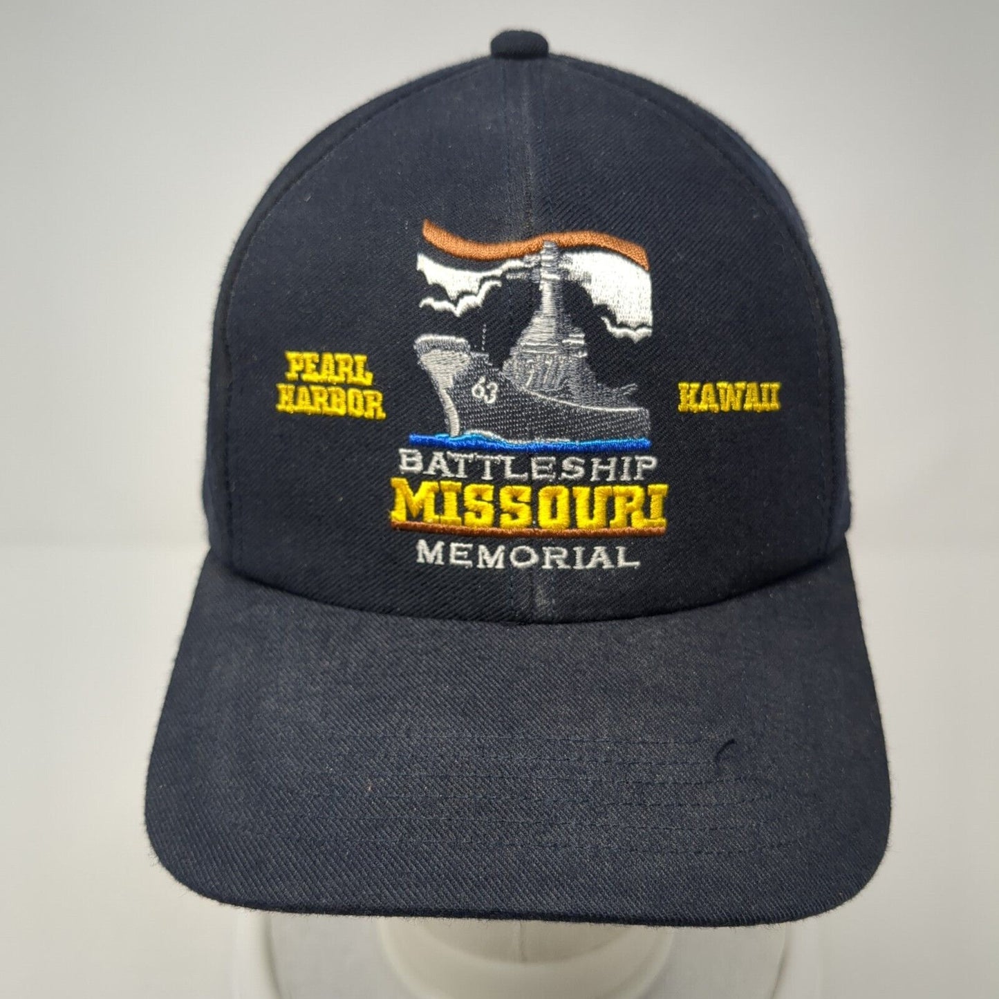 Battleship Missouri Memorial Snapback Hat Blue One Size Adjustable