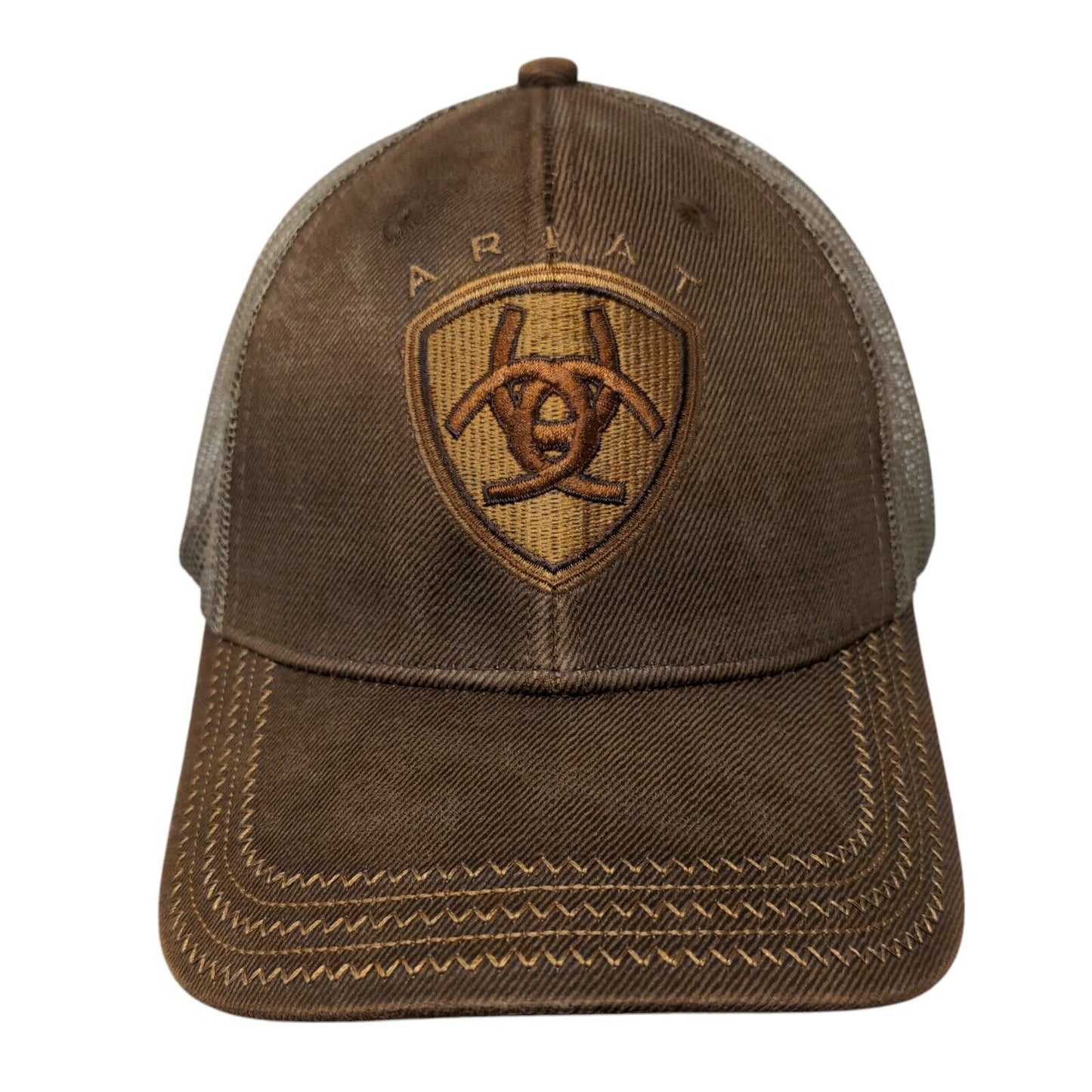 Ariat Snapback Trucker Hat Brown OSFM Adjustable Embroidered Mesh Back 6 Panel
