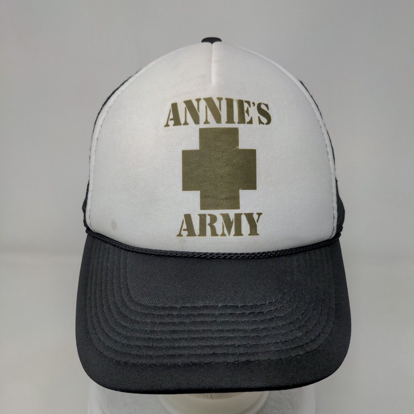 Annie's Army Snapback Trucker Hat Black OSFM Adjustable Mesh Back Rope Otto