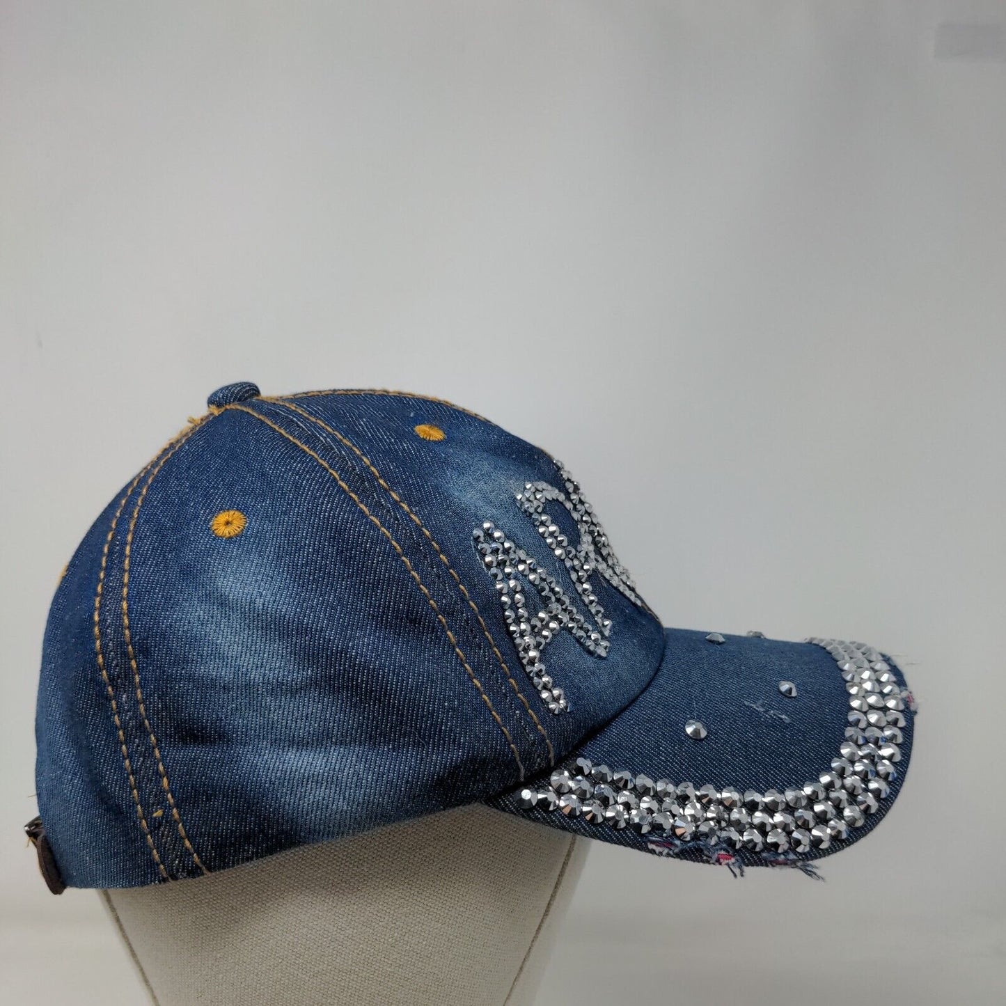 Aruba Bling Slideback Hat Blue One Size Denim Leather Strap Embellished