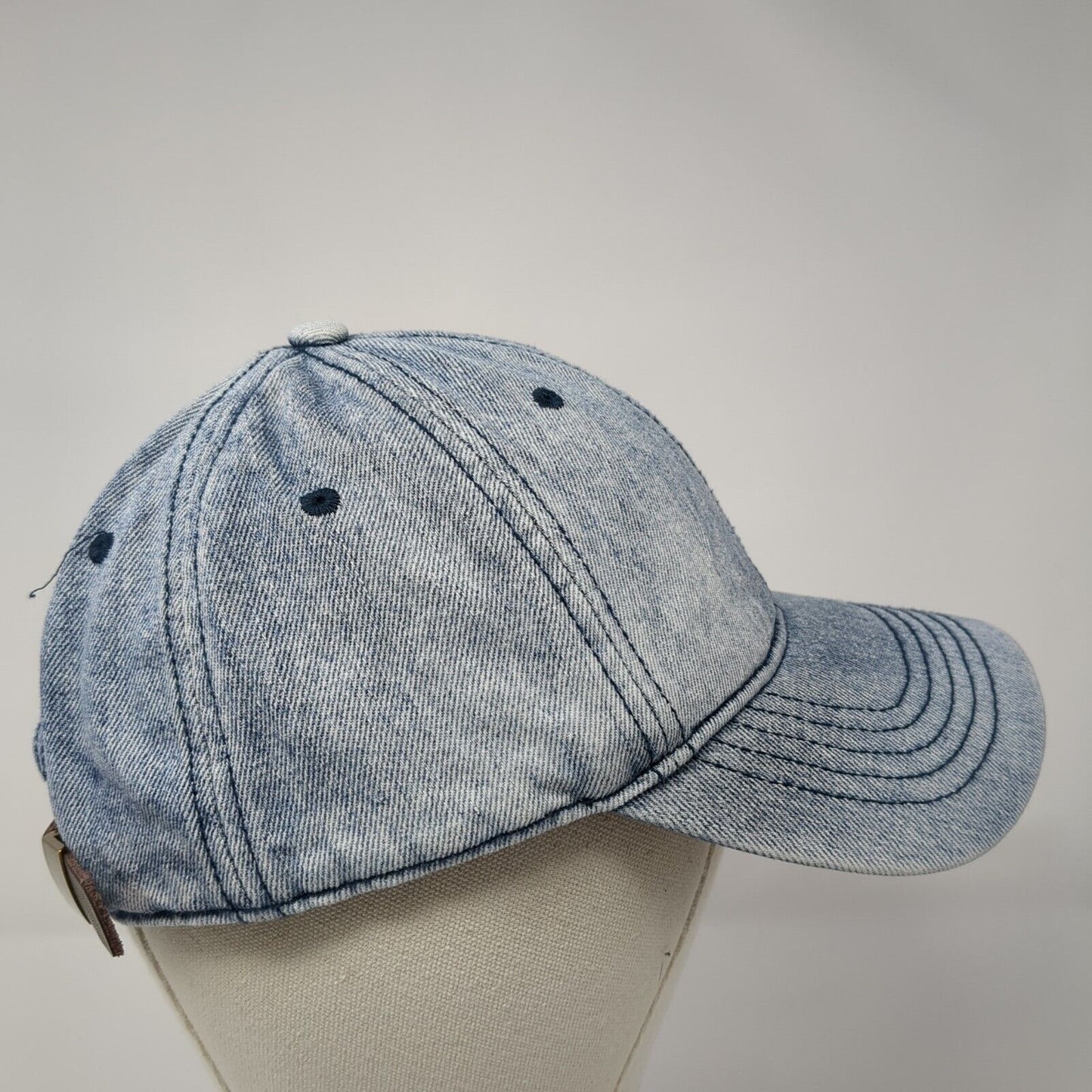 Unbranded Slideback Hat Blue One Size Solid Denim Leather Strap Blank