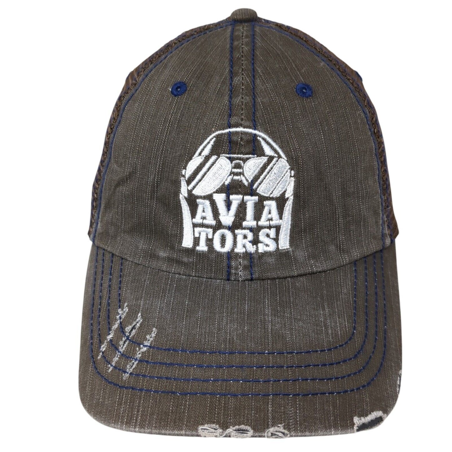 Aviators Strapback Trucker Hat Brown One Size Adjustable Distressed Mesh Back