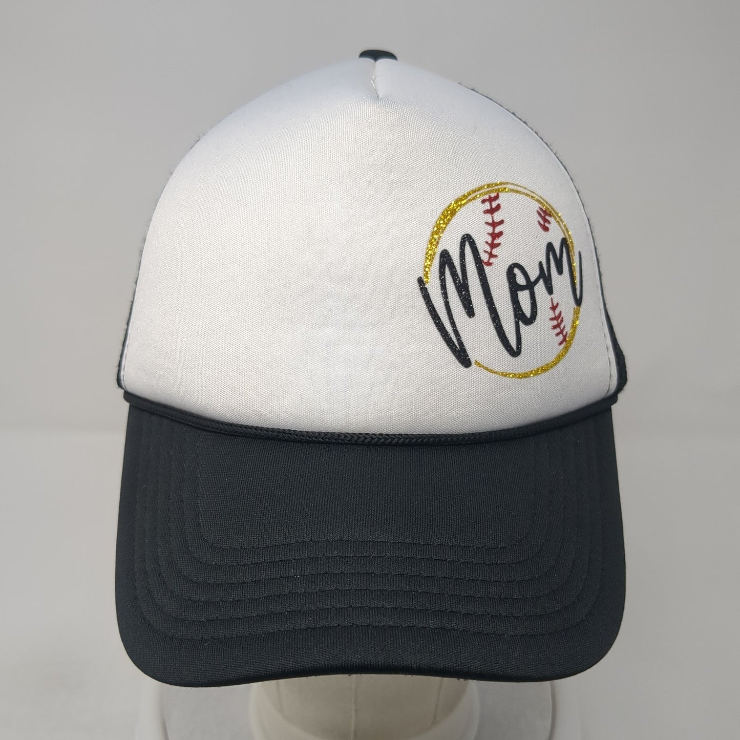 Baseball Mom Snapback Mesh Back Trucker Hat Black One Size Colorblock