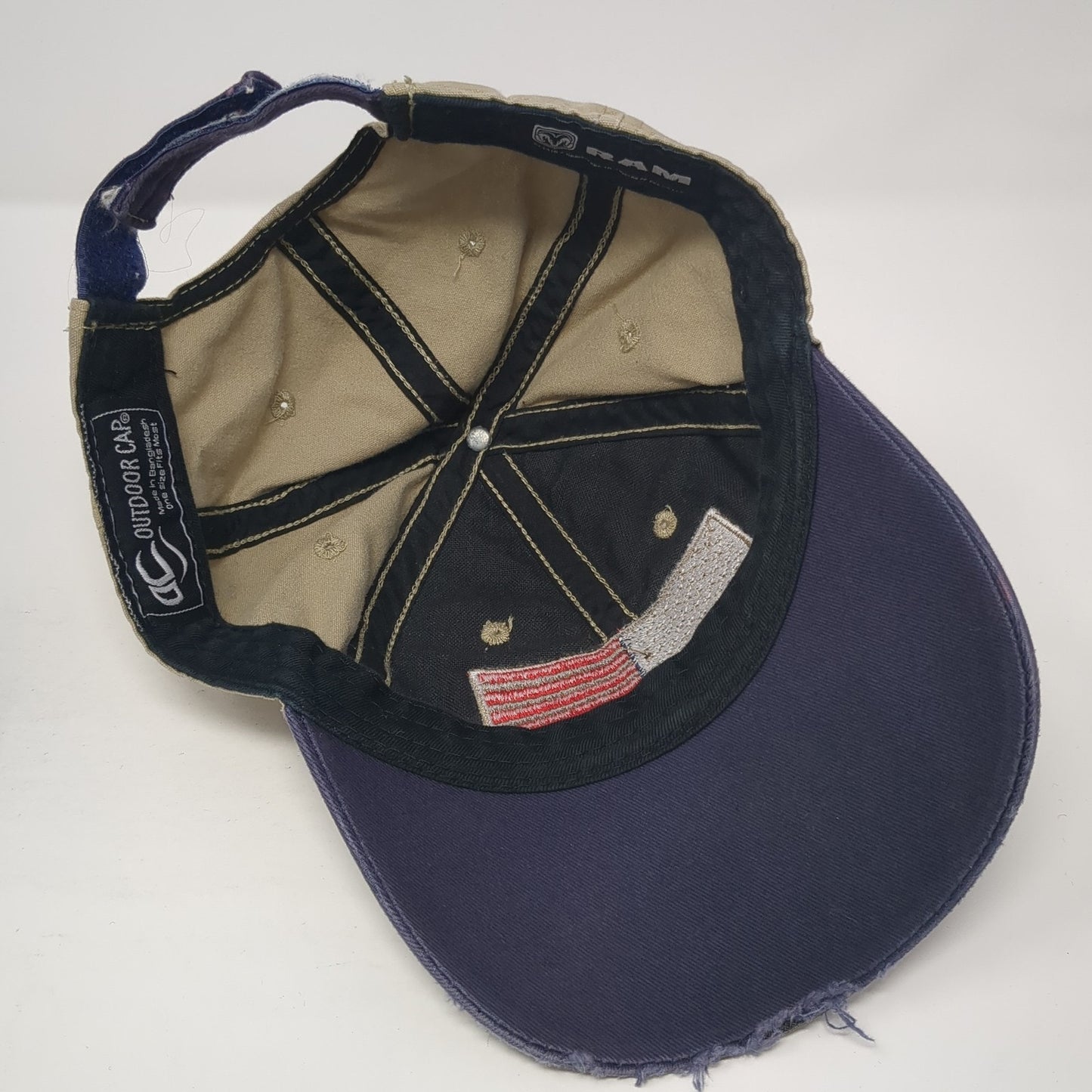 American Flag RAM Strapback Hat Blue One Size Colorblock Outdoor Cap