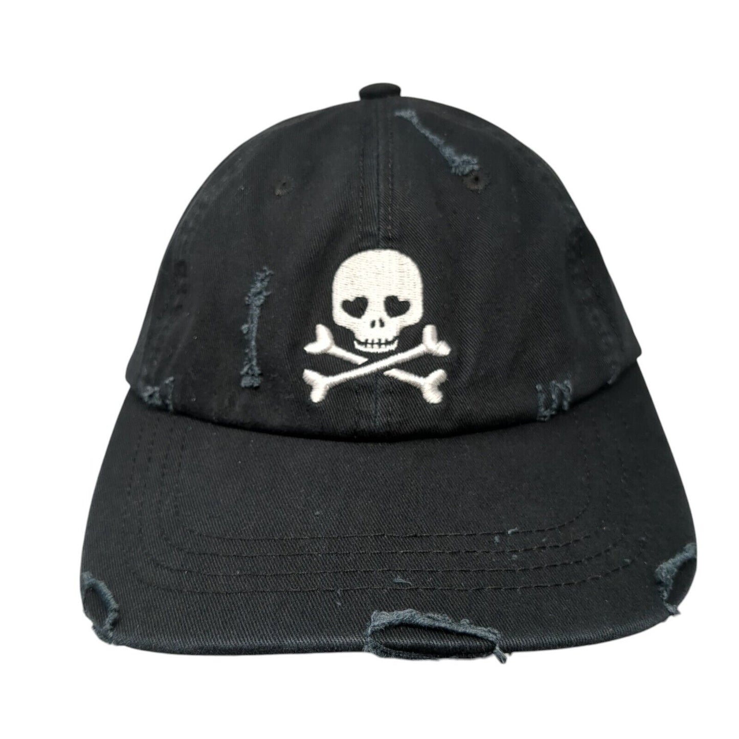 Skull Bones Women's Slideback Hat Black OS Adjustable Embroidered Distressed