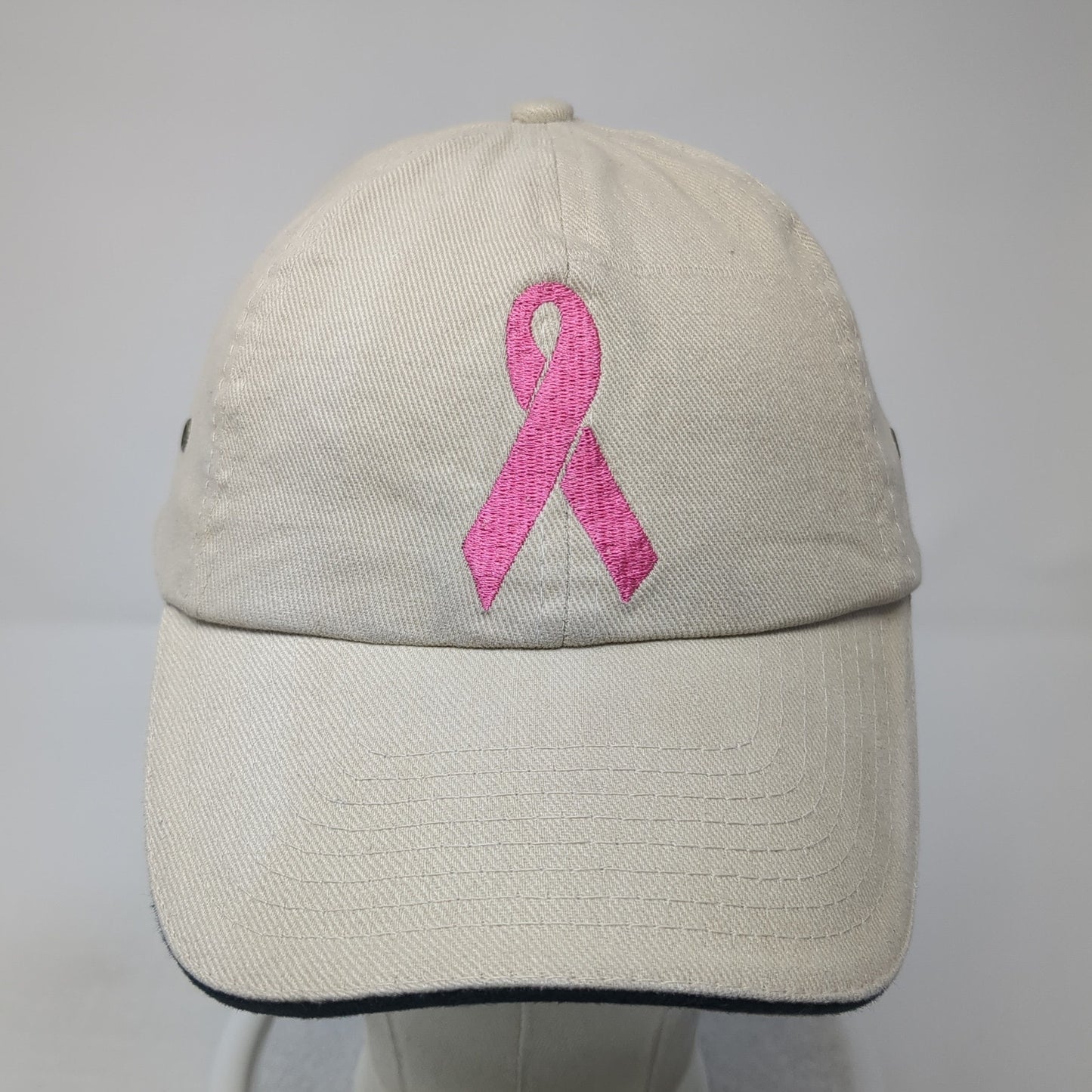 Pink Ribbon Shane Co. Slideback Hat Beige One Size Embroidered Vitronic