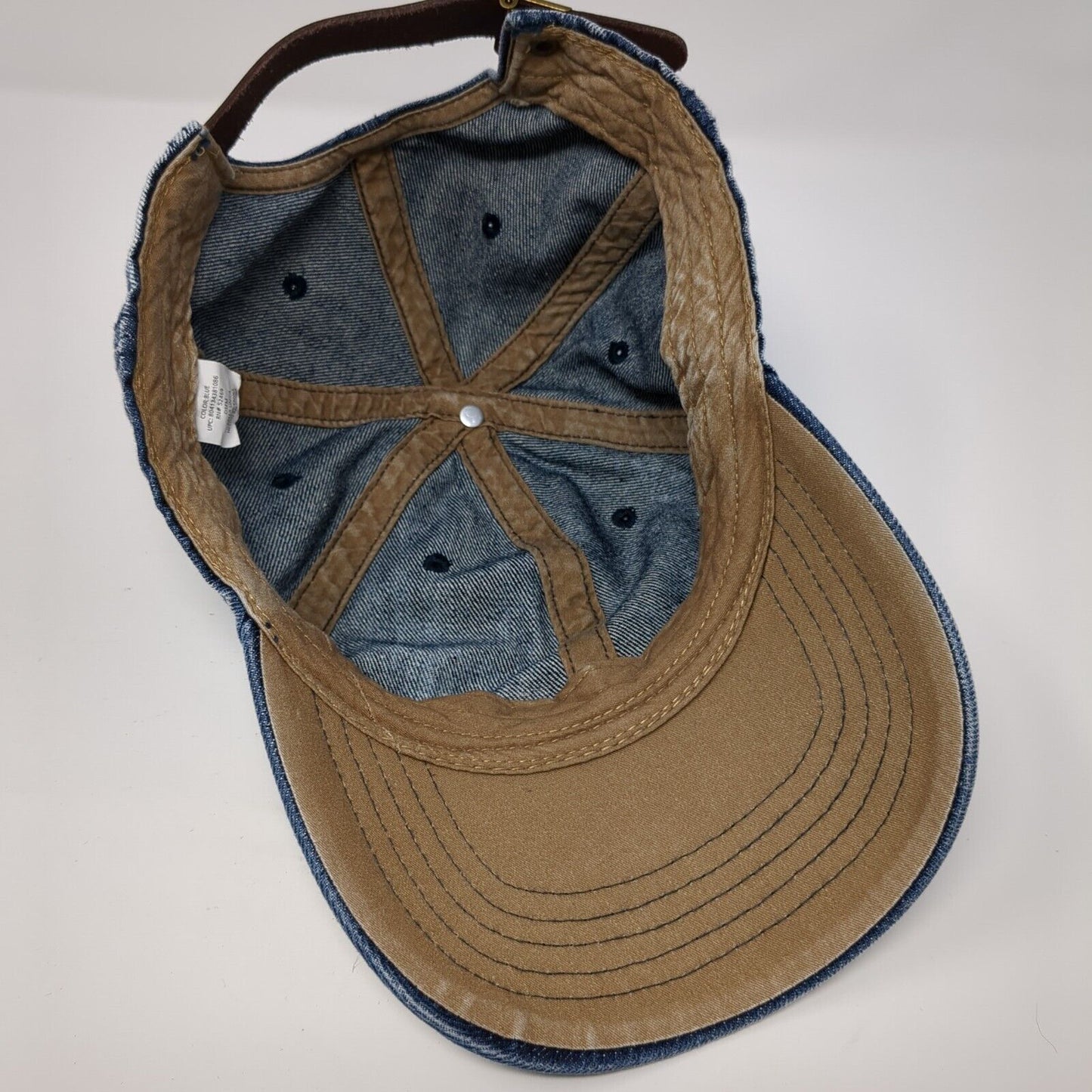 Unbranded Slideback Hat Blue One Size Solid Denim Leather Strap Blank