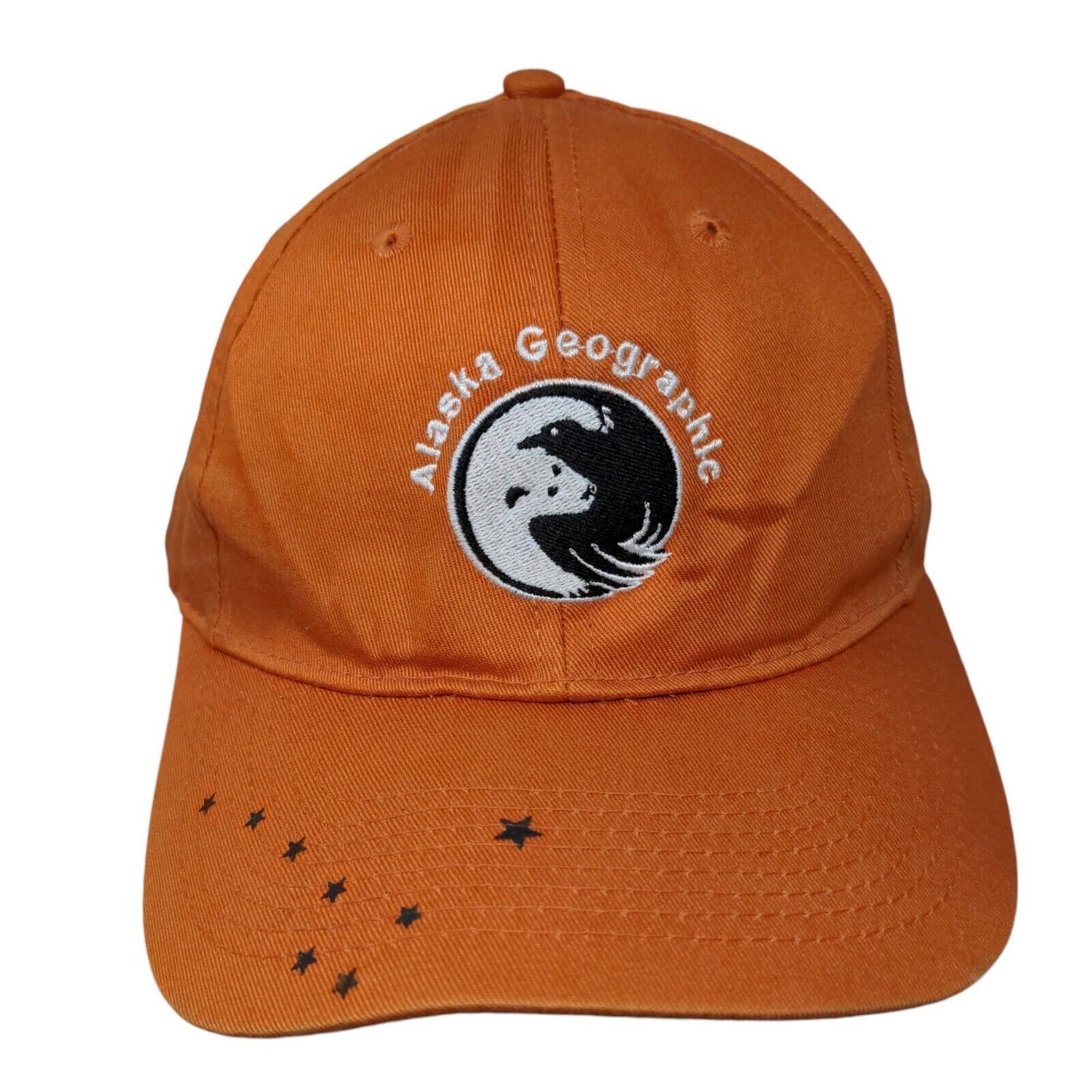 Alaska Geographic Strapback Hat Orange OS Adjustable Embroidered Port & Company