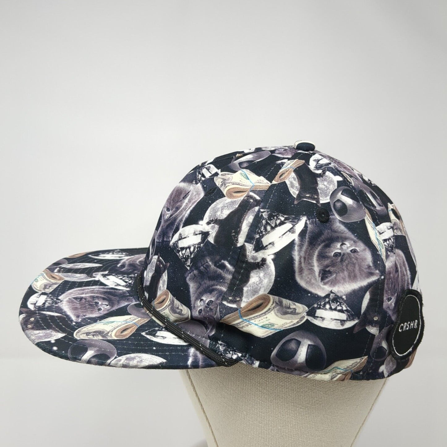 CRSHR Slideback Hat Multicolor OS Adjustable Patch Logo All Over Print Rope