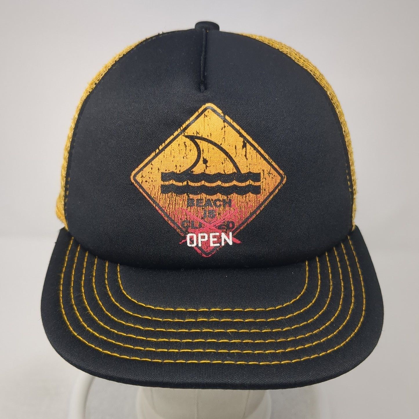 Beach Is Open Snapback Mesh Back Trucker Hat Black One Size Colorblock