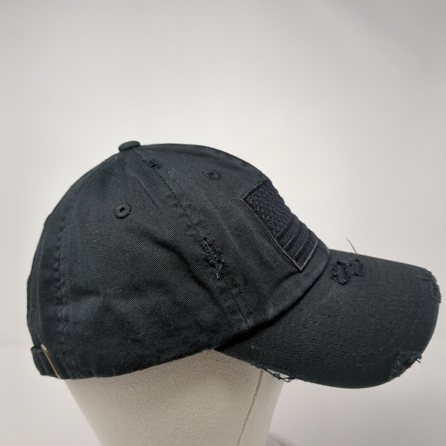 USA Flag Slideback Hat Black One Size Adjustable Distressed Patriotic KB ETHOS
