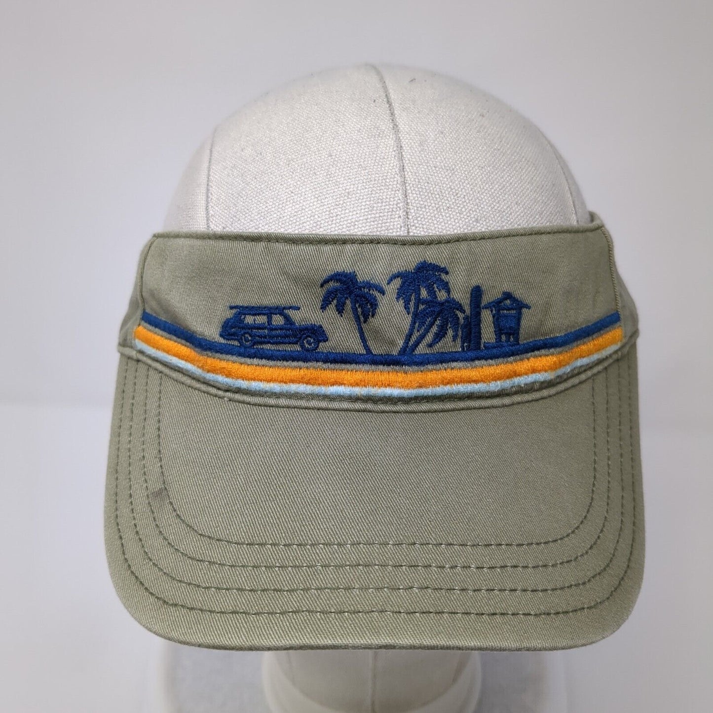 Gymboree Strapback Sun Visor Hat Tan One Size Embroidered Palm Tree Beach