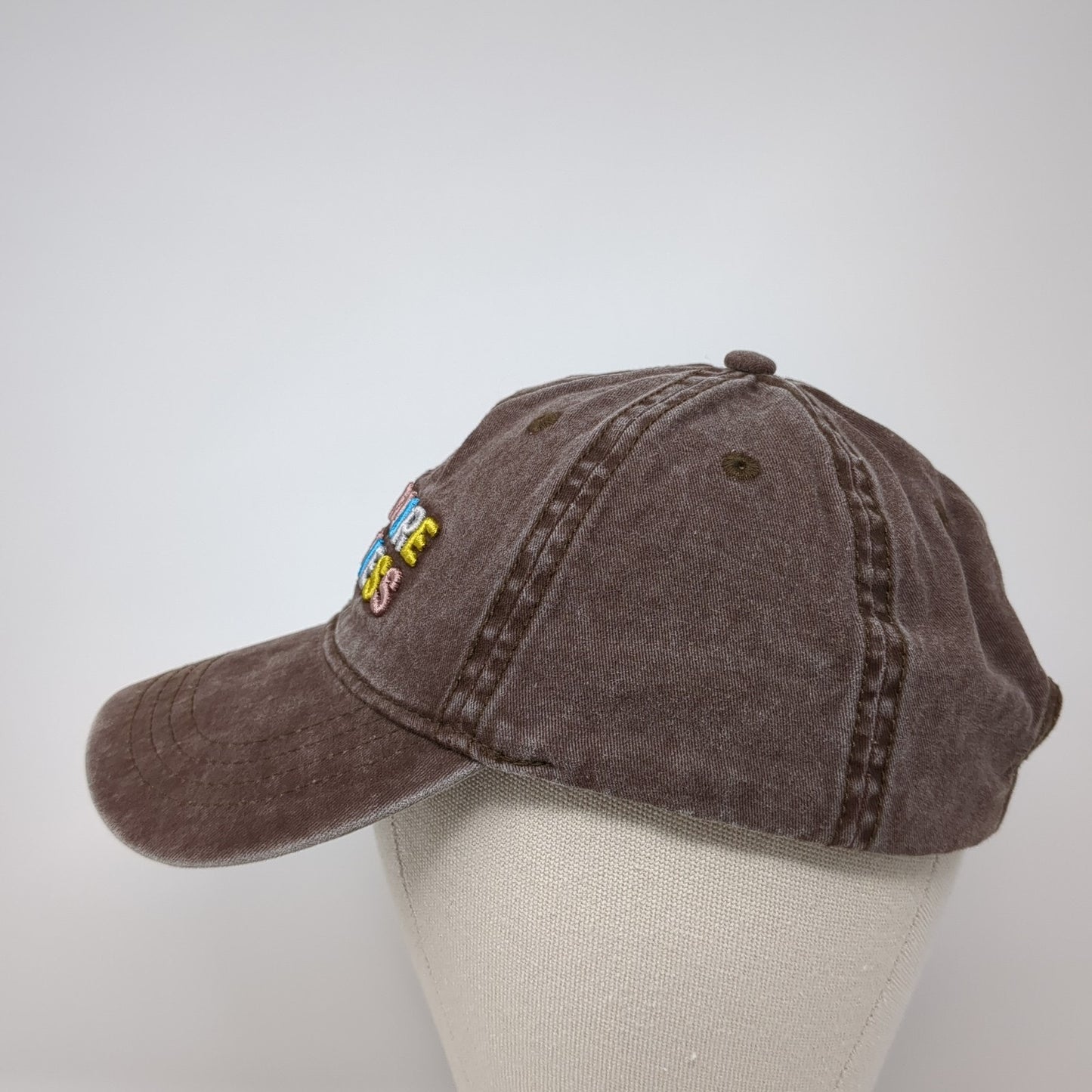 Camp More Worry Less Slideback Hat Brown One Size Solid Embroidered