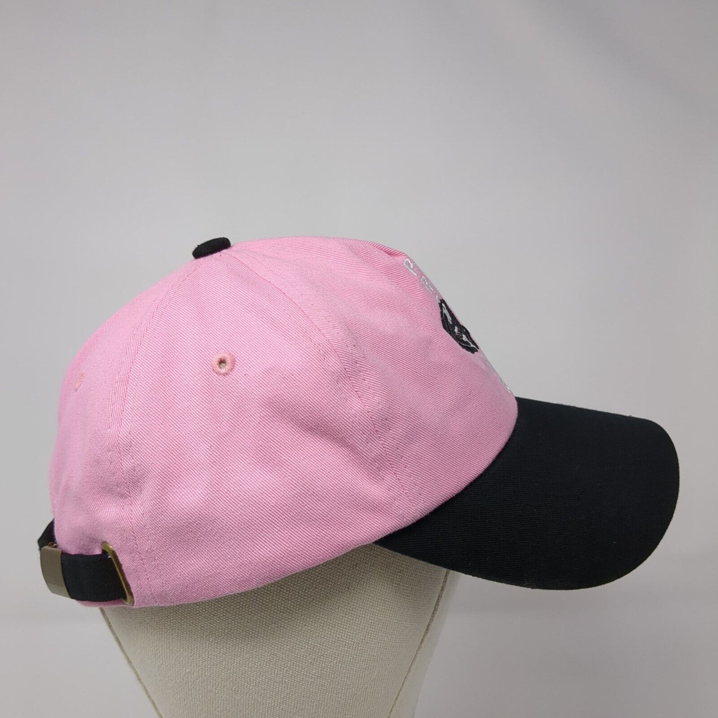 Primitive Slideback Hat Pink One Size Adjustable Embroidered Floral Cotton