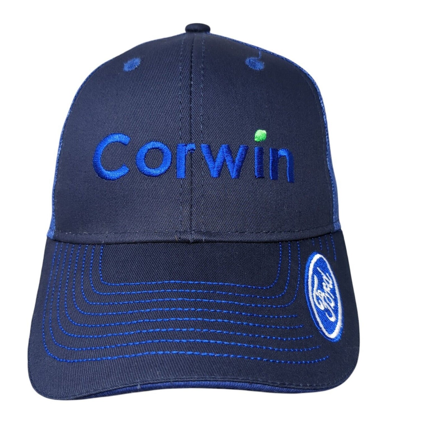 Corwin Ford Strapback Mesh Back Trucker Hat Blue One Size Embroidered