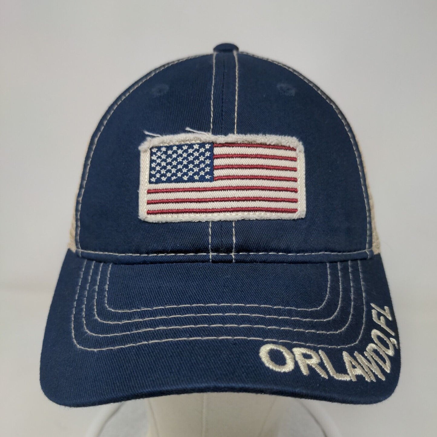 American Flag Orlando FL Snapback Mesh Back Trucker Hat Blue One Size