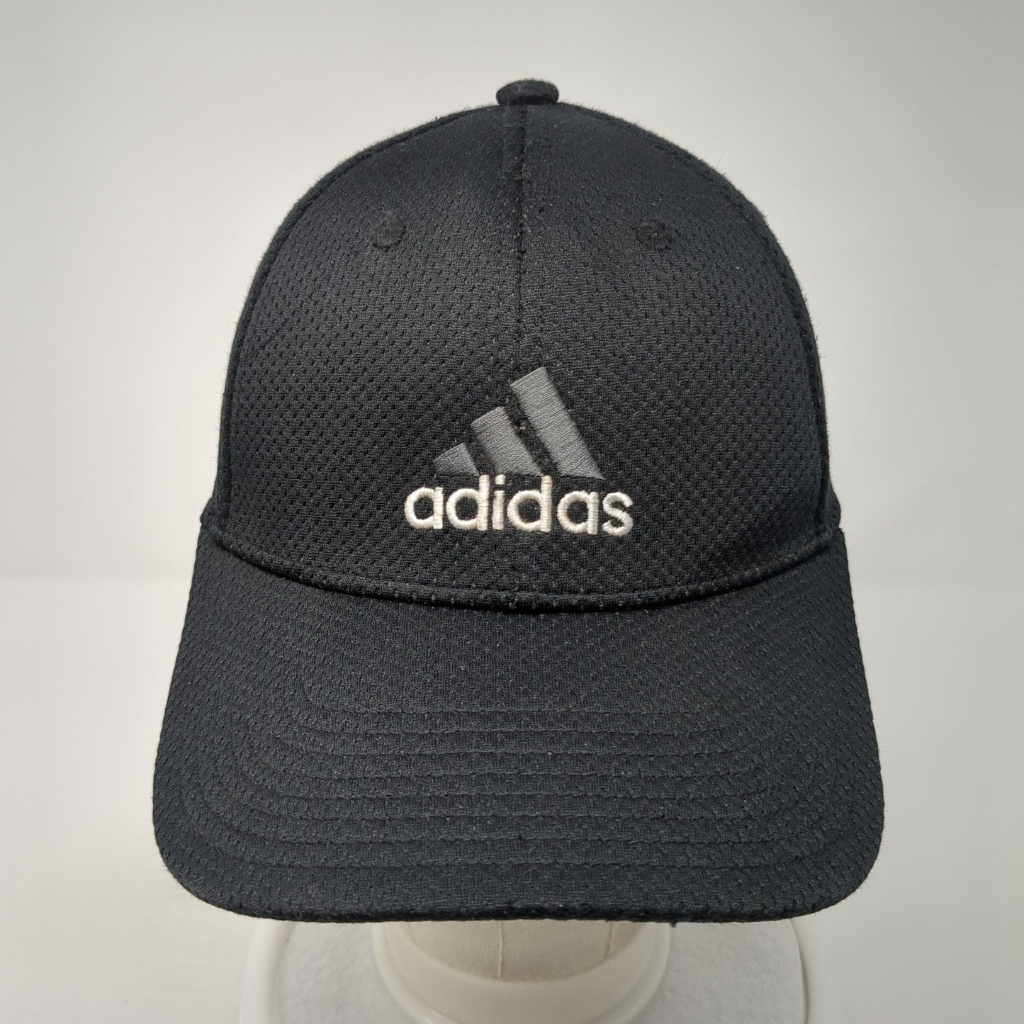 Adidas Fitted Hat Black Embroidered Logo A-Flex Size S/M Polycotton