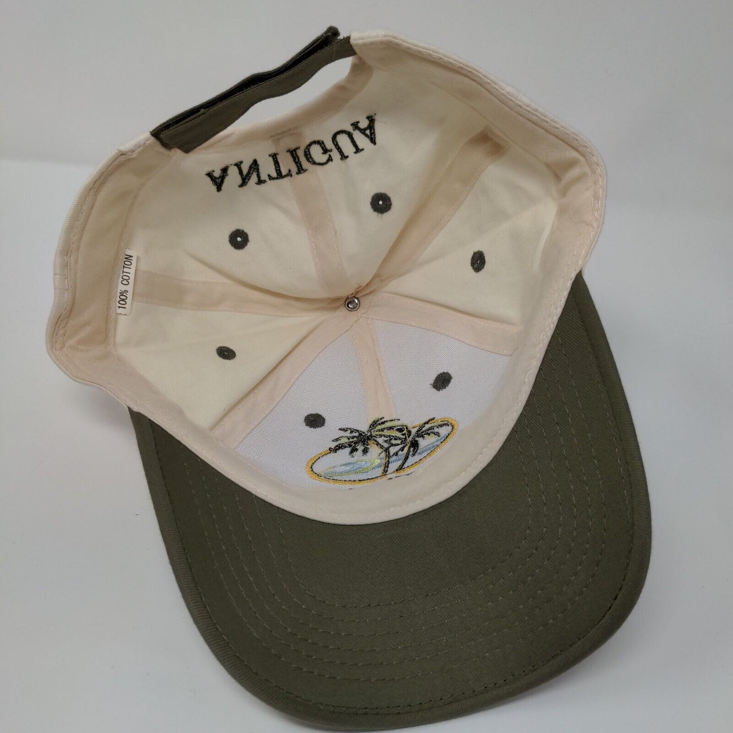 Antigua Palm Trees Strapback Hat Cream OSFA Adjustable Embroidered