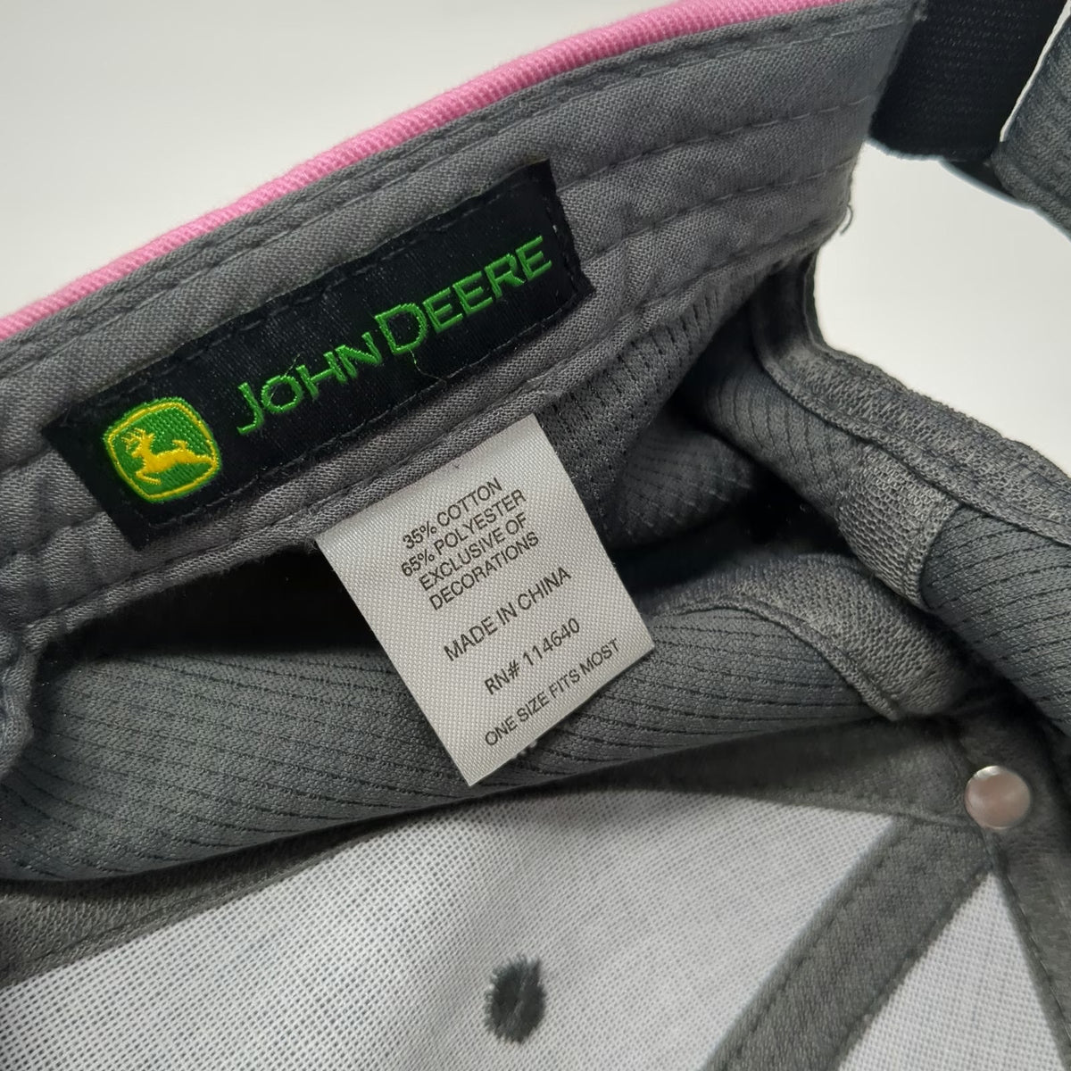 John Deere Baseball Cap Gray Pink One Size Slideback Waffle Texture Logo Hat