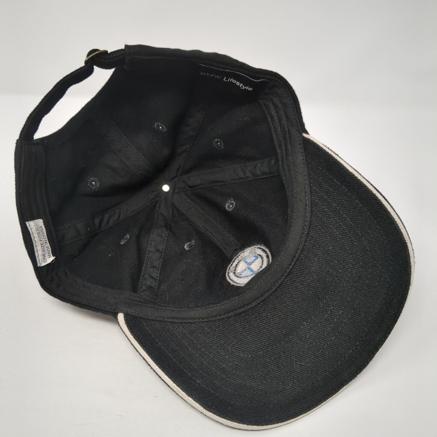 BMW Slideback Hat Black One Size Adjustable Embroidered Vented Holes 6 Panel