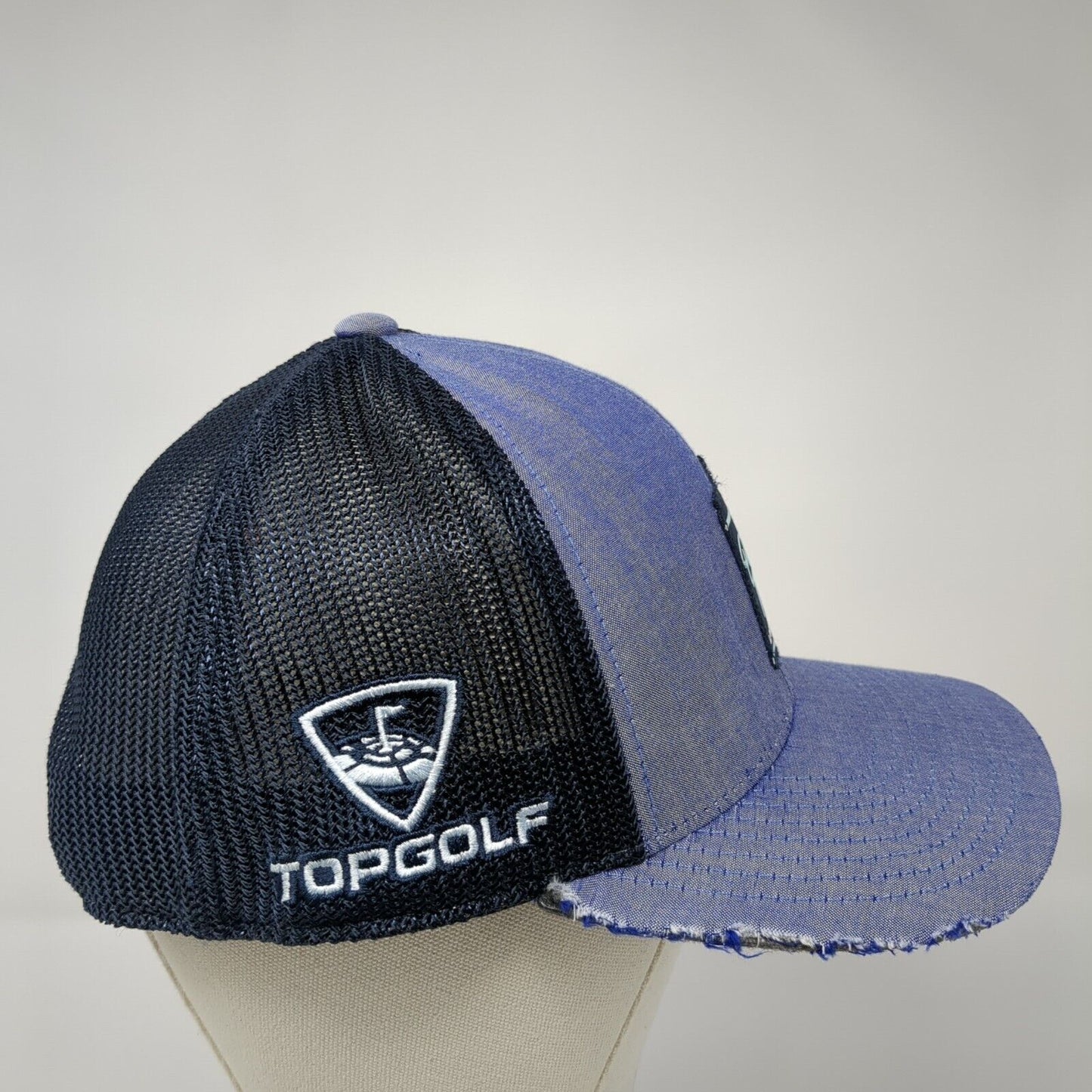 Party Time Live Lucky Top Golf Snapback Trucker Hat Blue OS Mesh Back Distressed