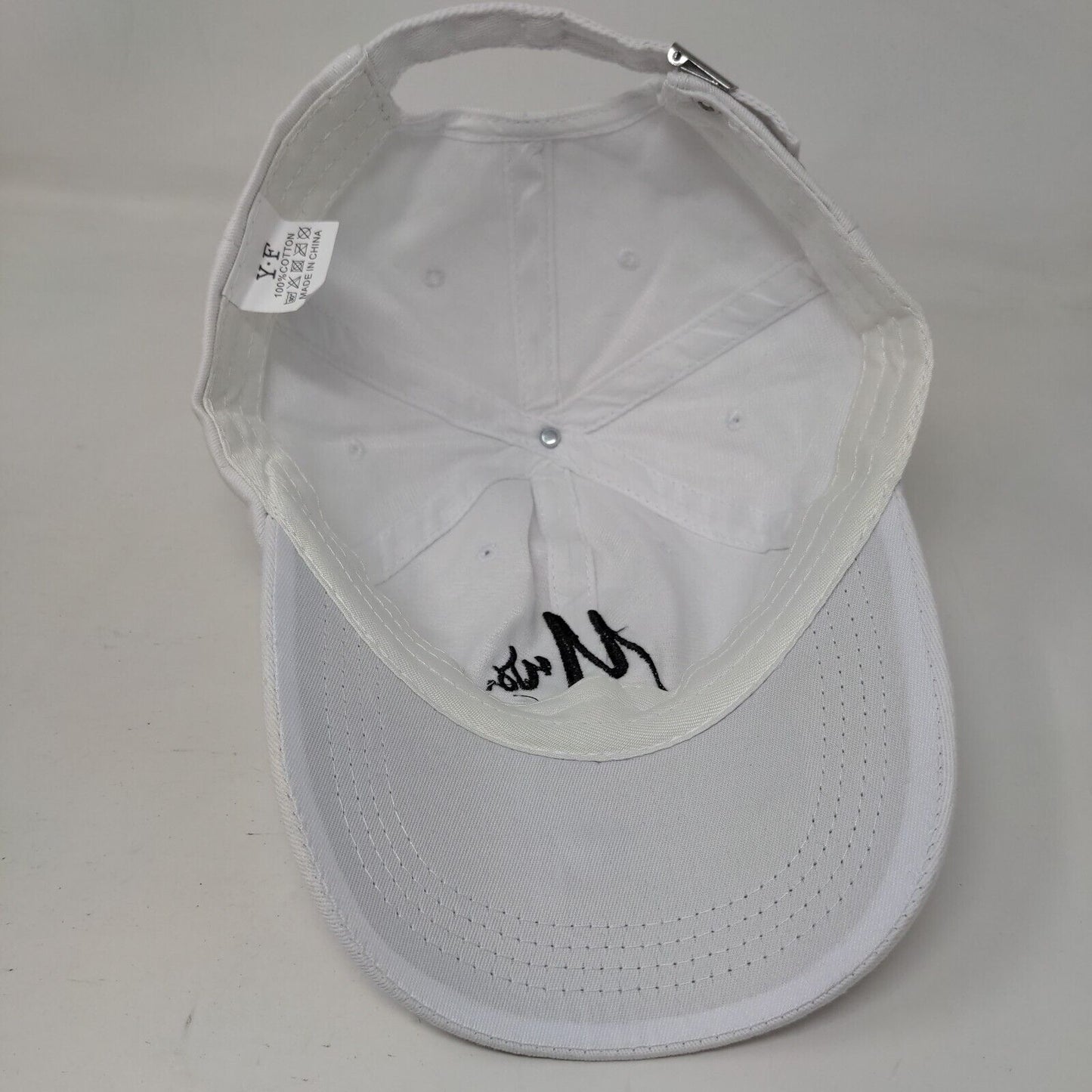 Mrs. Slideback Hat White One Size Adjustable Embroidered Vented Holes Cotton