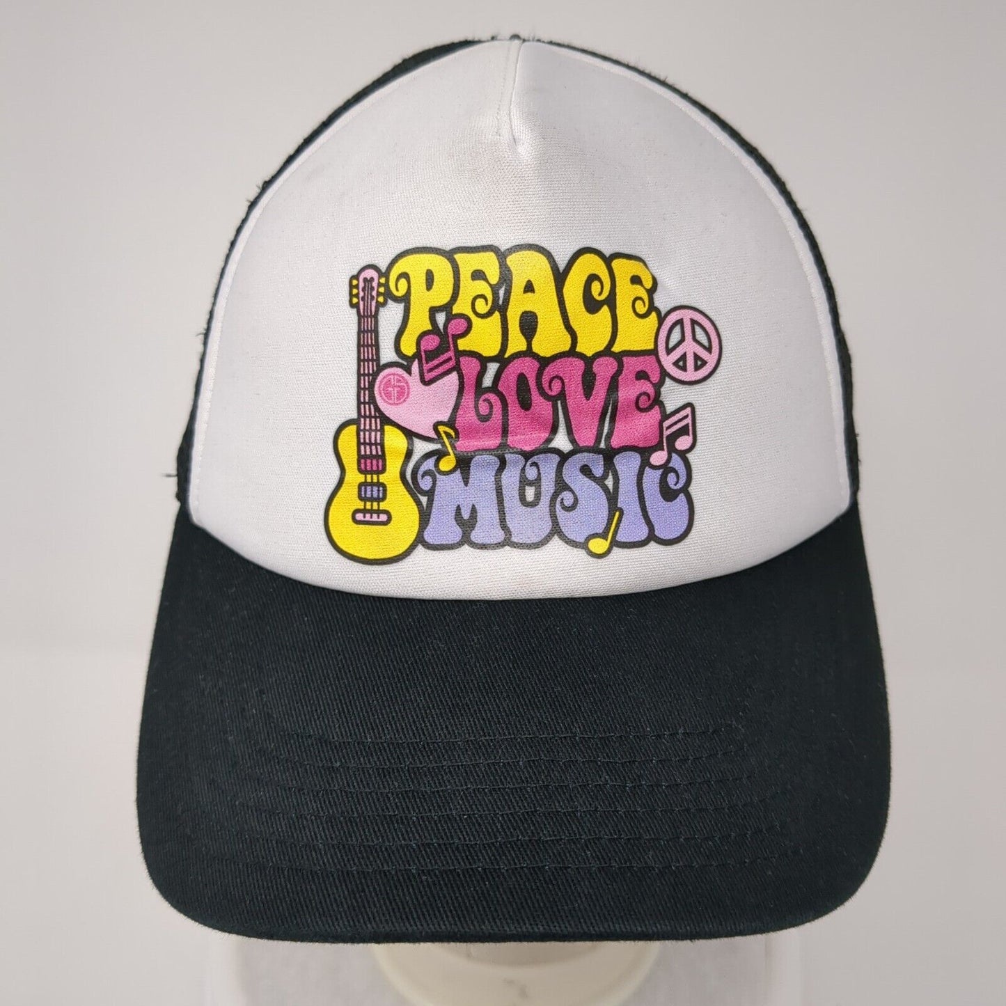 Peace Love Music Snapback Trucker Hat Black Youth 5-10 Years Mesh Back