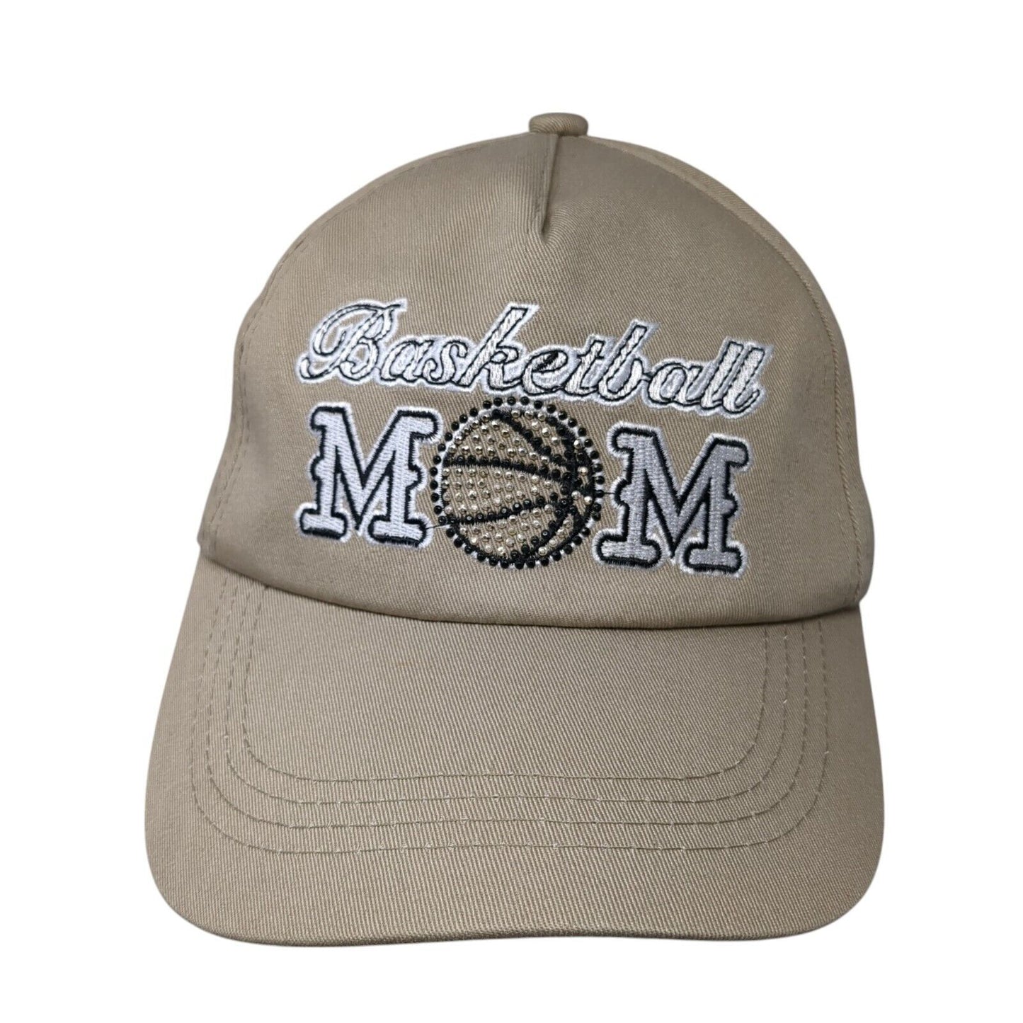Basketball Mom Strapback Hat Tan One Size Adjustable Solid Rhinestone