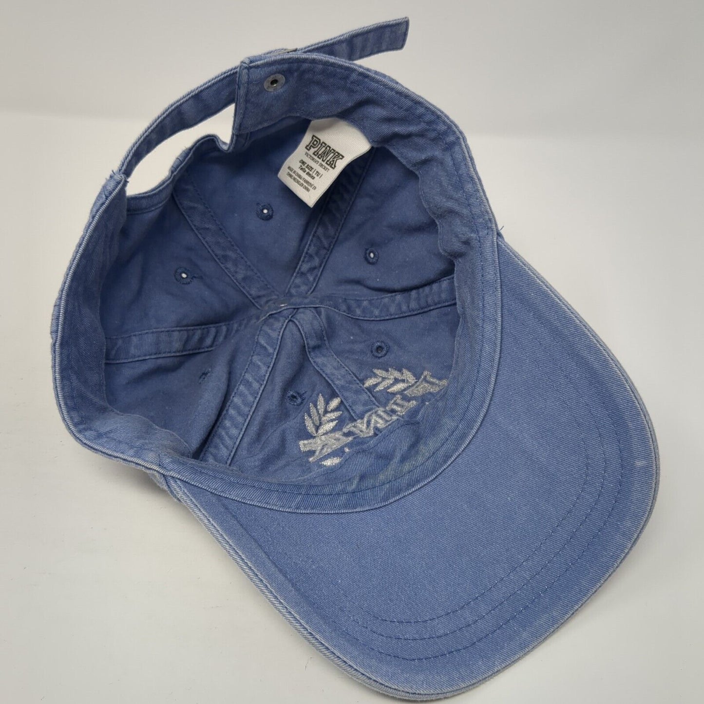 PINK Slideback Hat Blue OS Adjustable Glittered Embroidered Victoria's Secret